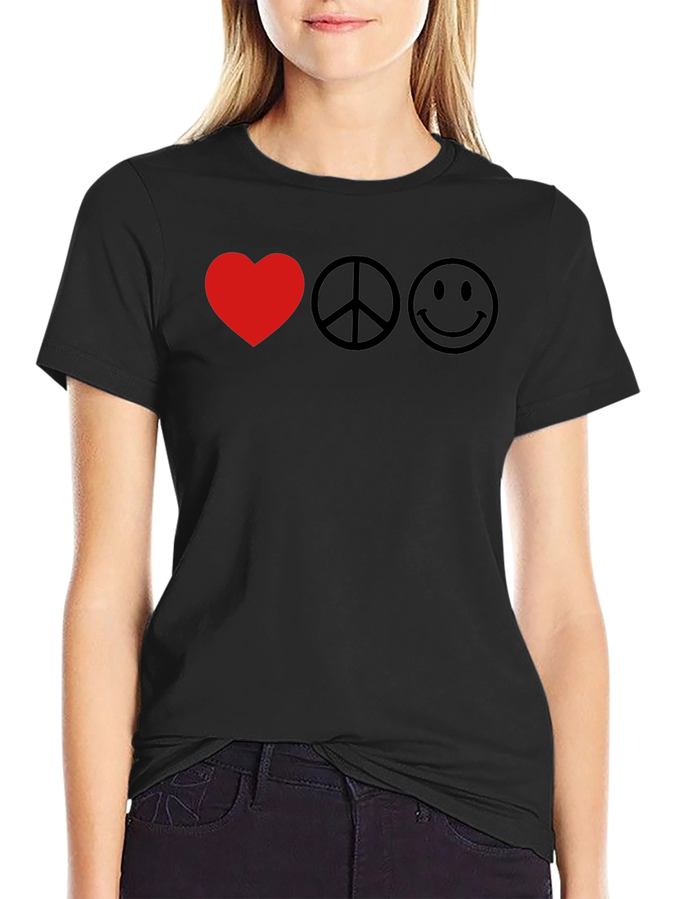 Love Peace Happy Black T-Shirt