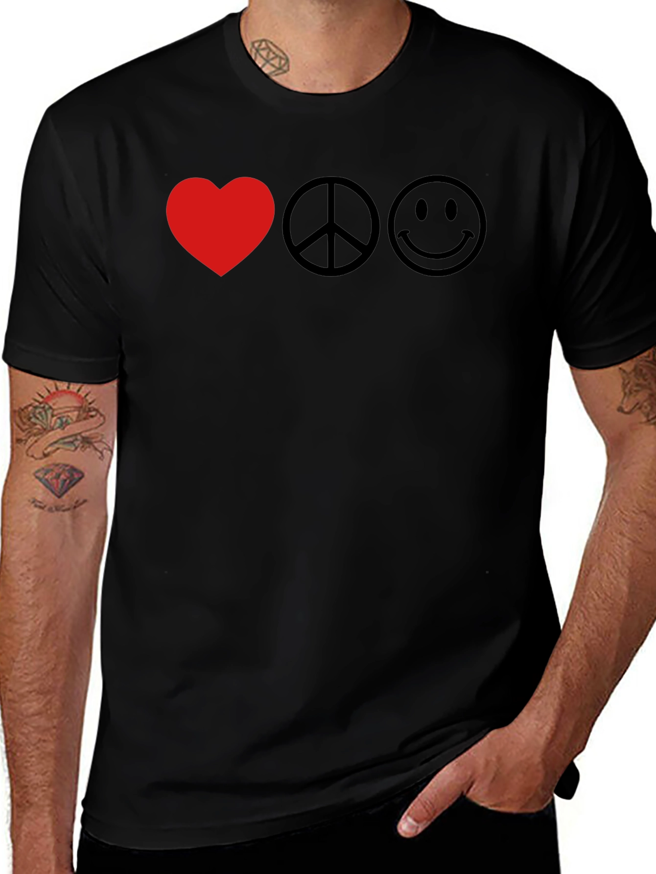 Love Peace Happy Black T-Shirt