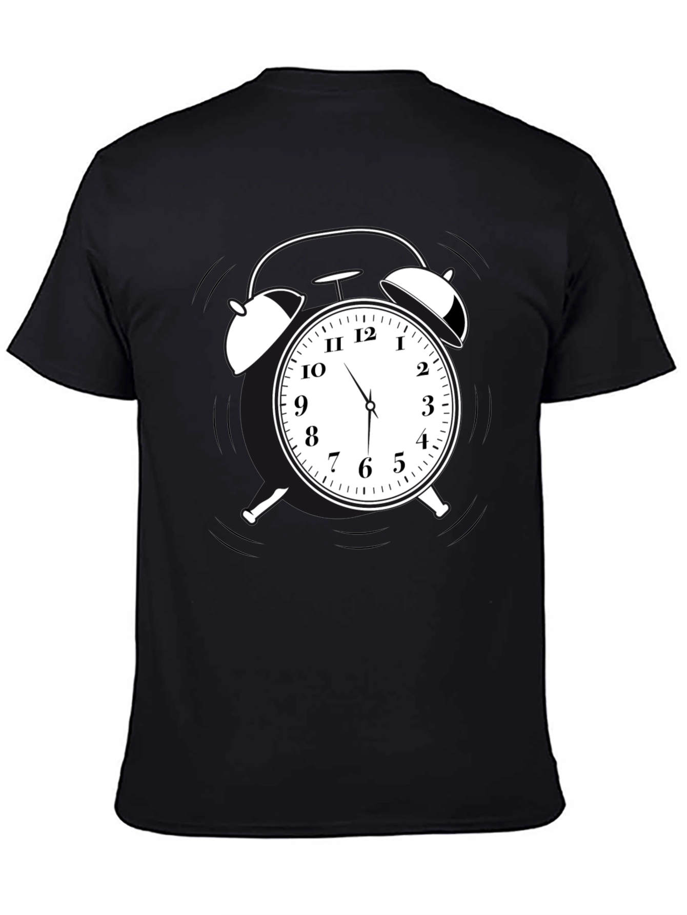 Alarm Clock Graphic Tee - Black Cotton Casual Shirt