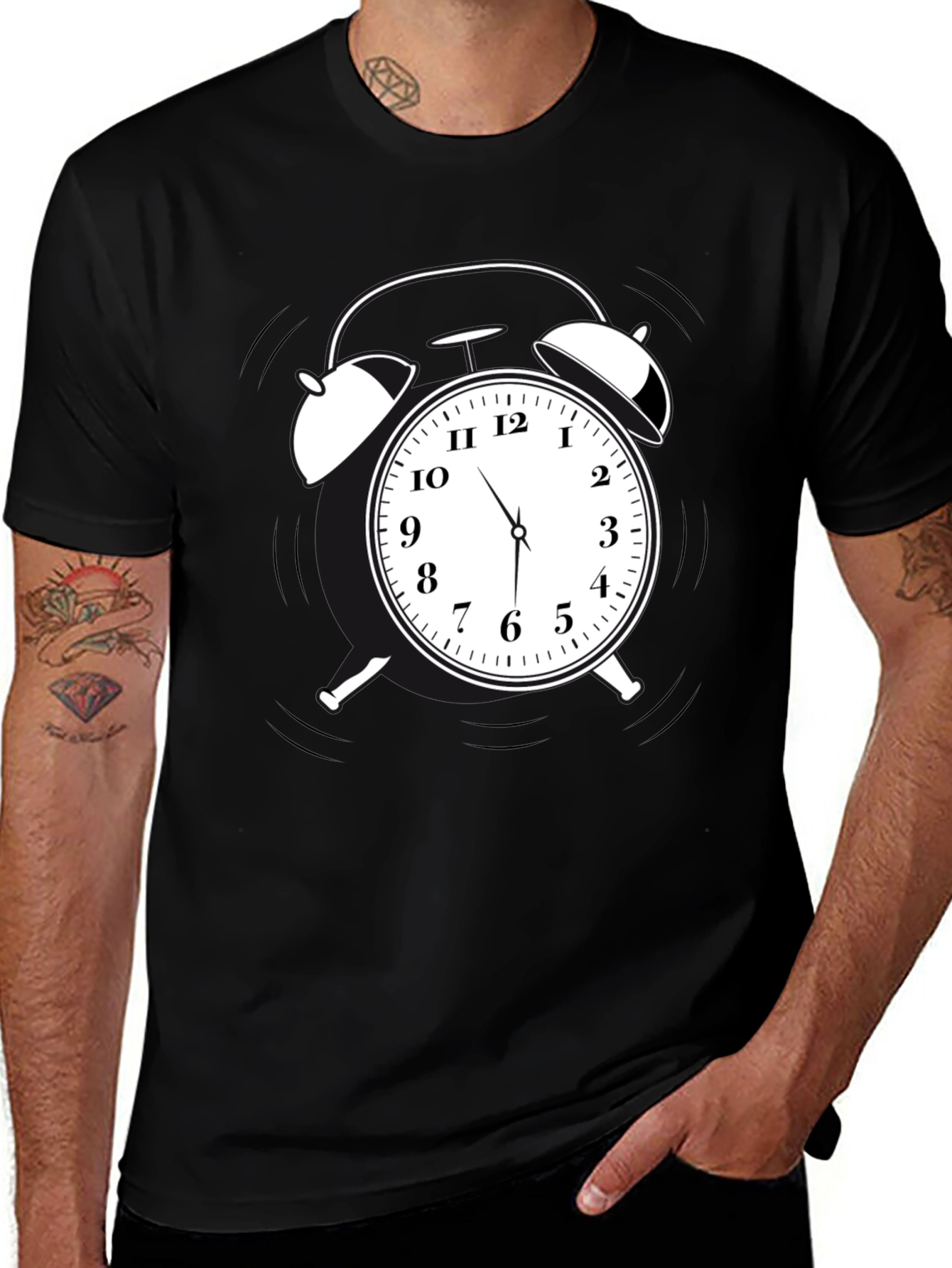Alarm Clock Graphic Tee - Black Cotton Casual Shirt