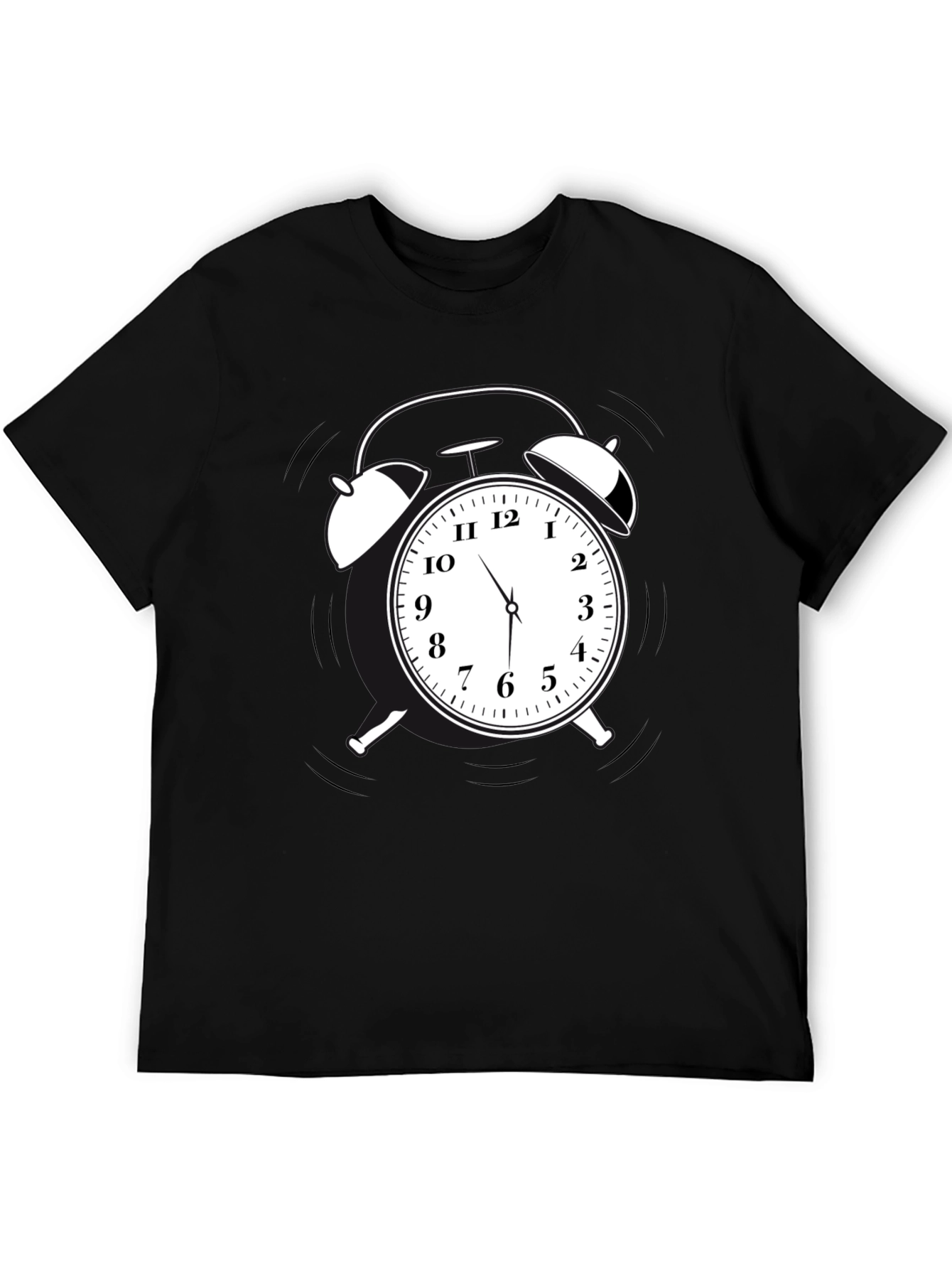 Alarm Clock Graphic Tee - Black Cotton Casual Shirt