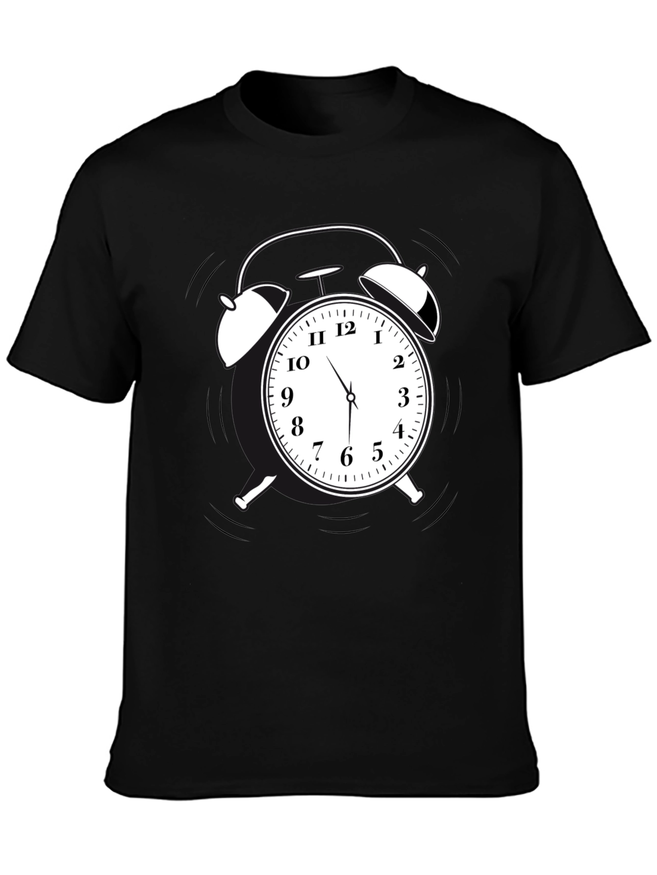 Alarm Clock Graphic Tee - Black Cotton Casual Shirt