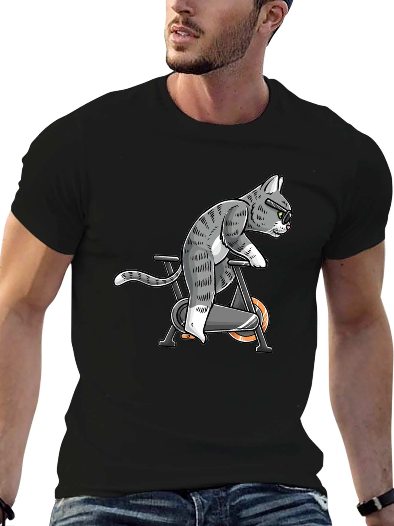 Cat on Exercise Bike Graphic Tee