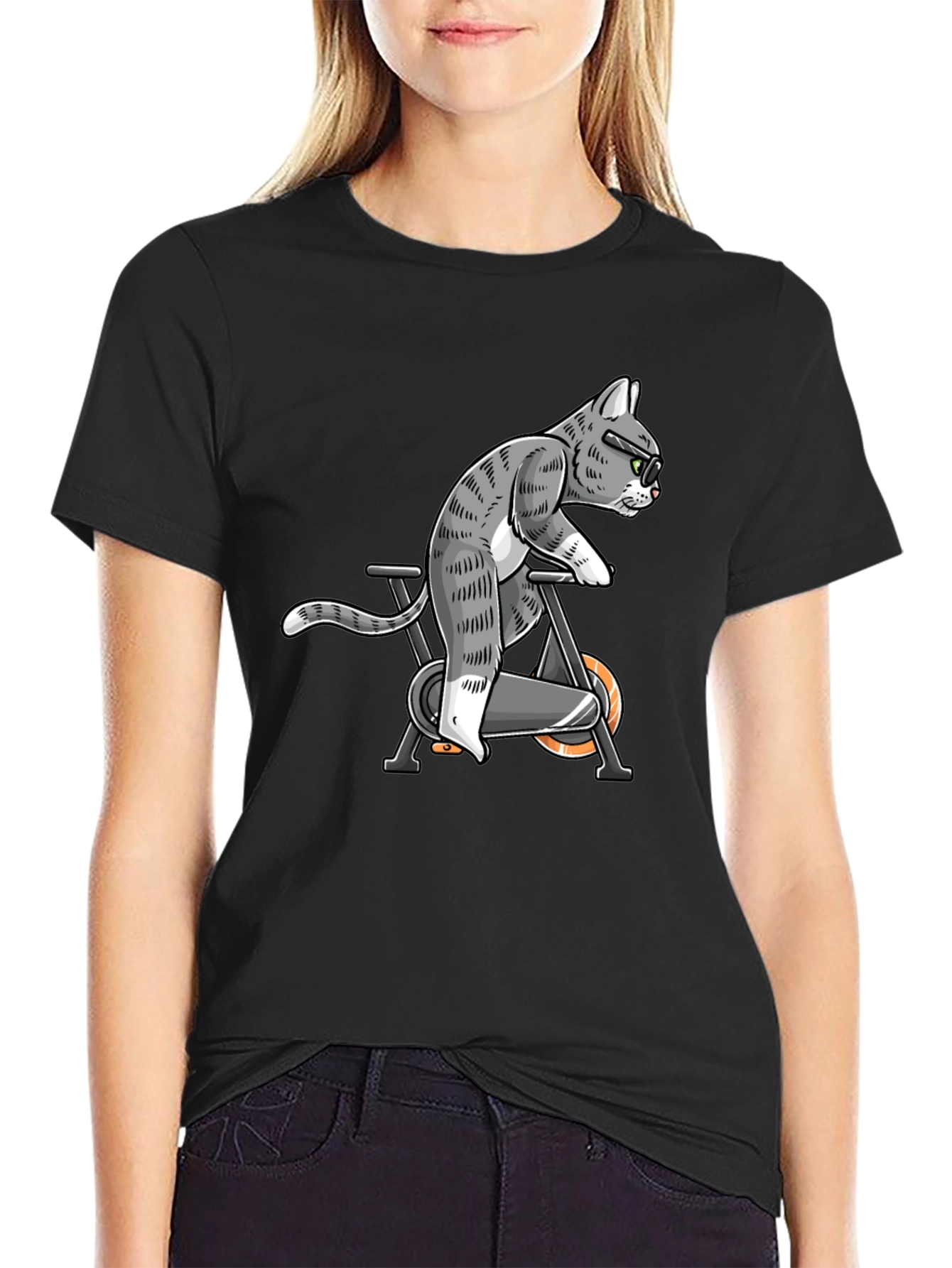 Cat on Exercise Bike Graphic Tee