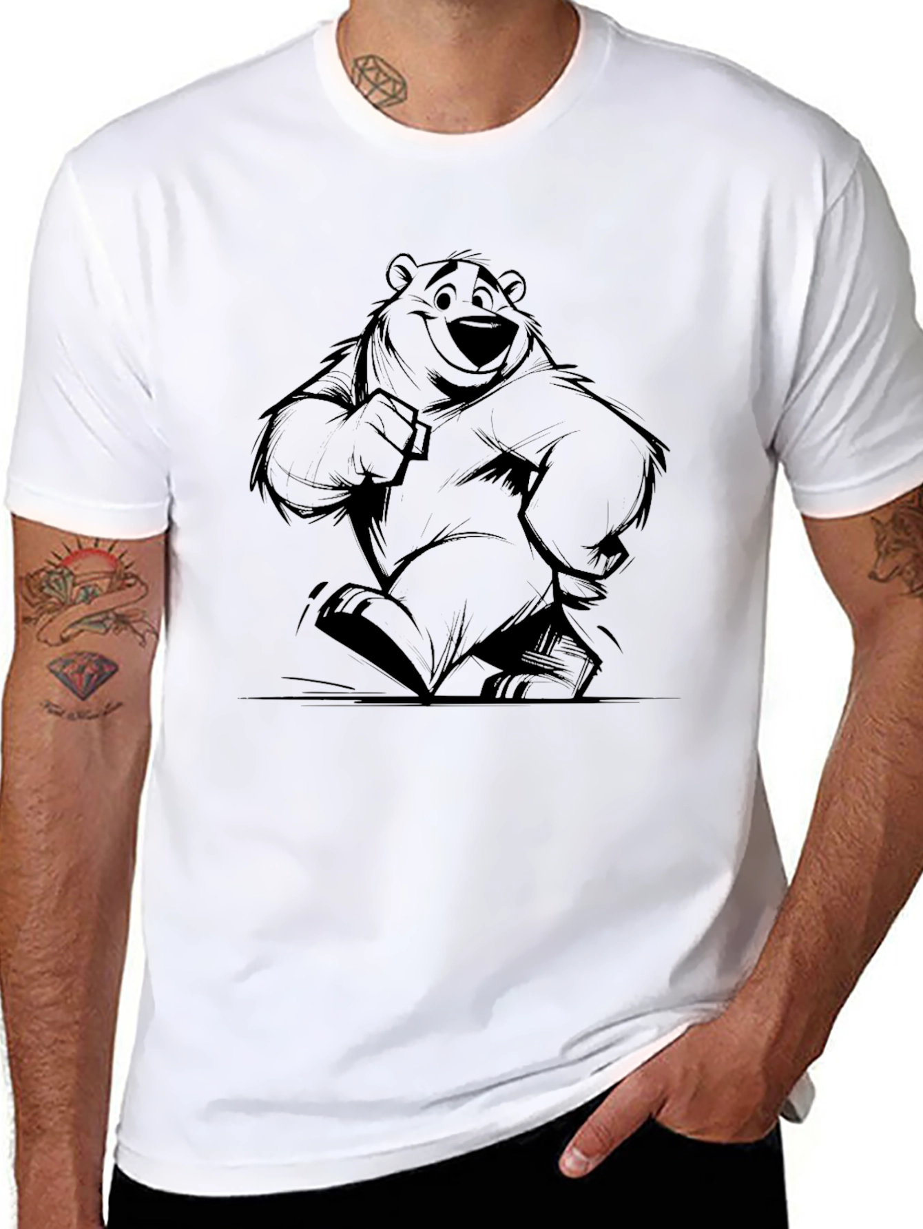 Cartoon Bear Graphic Print T-Shirt
