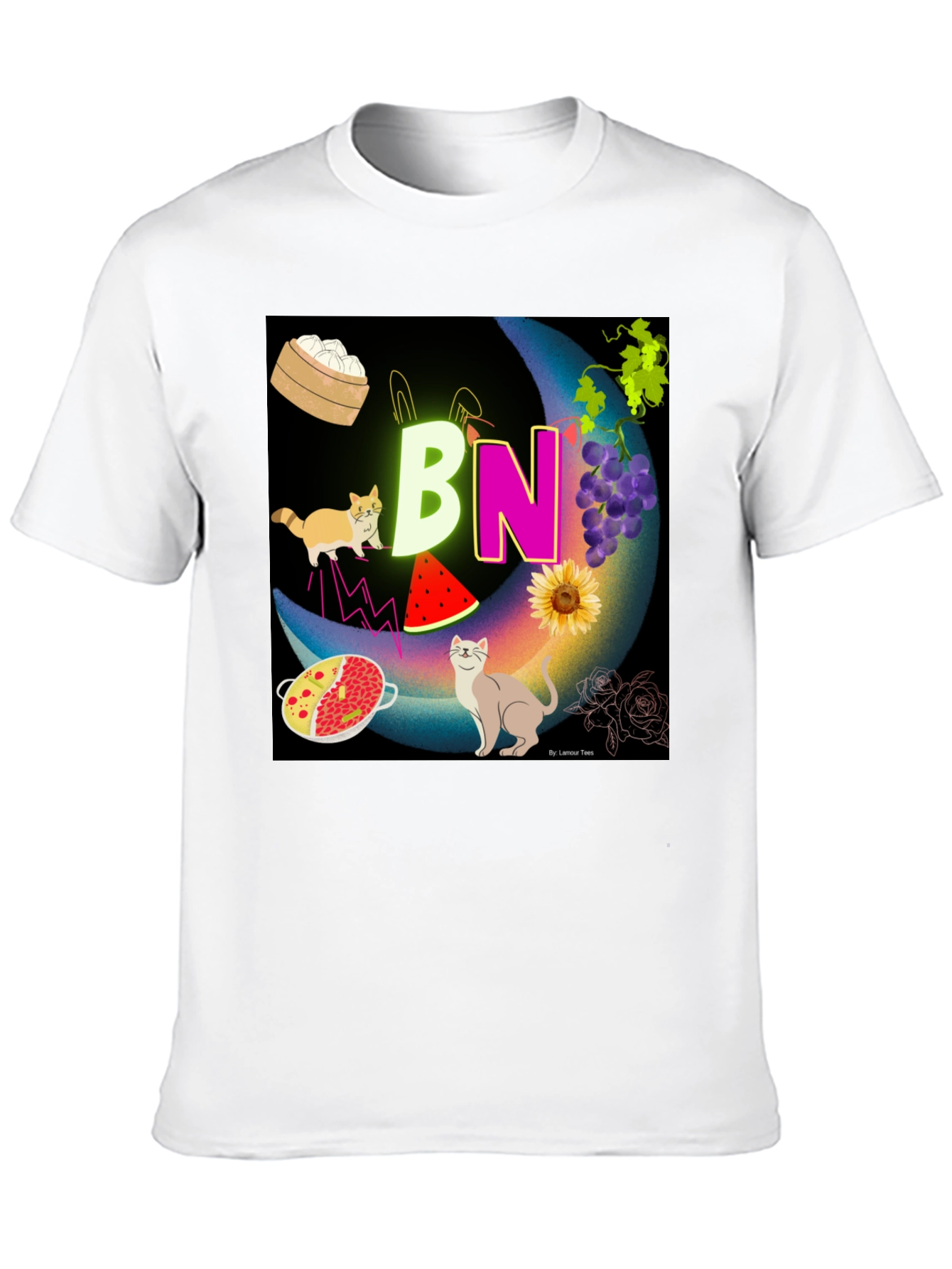 Novelty Graphic T-Shirt: BN Moon with Cats and Food