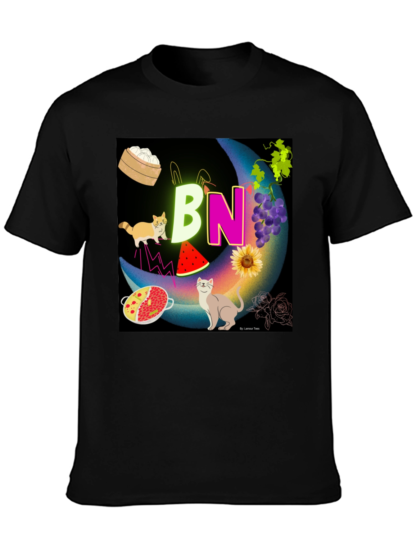 Novelty Graphic T-Shirt: BN Moon with Cats and Food