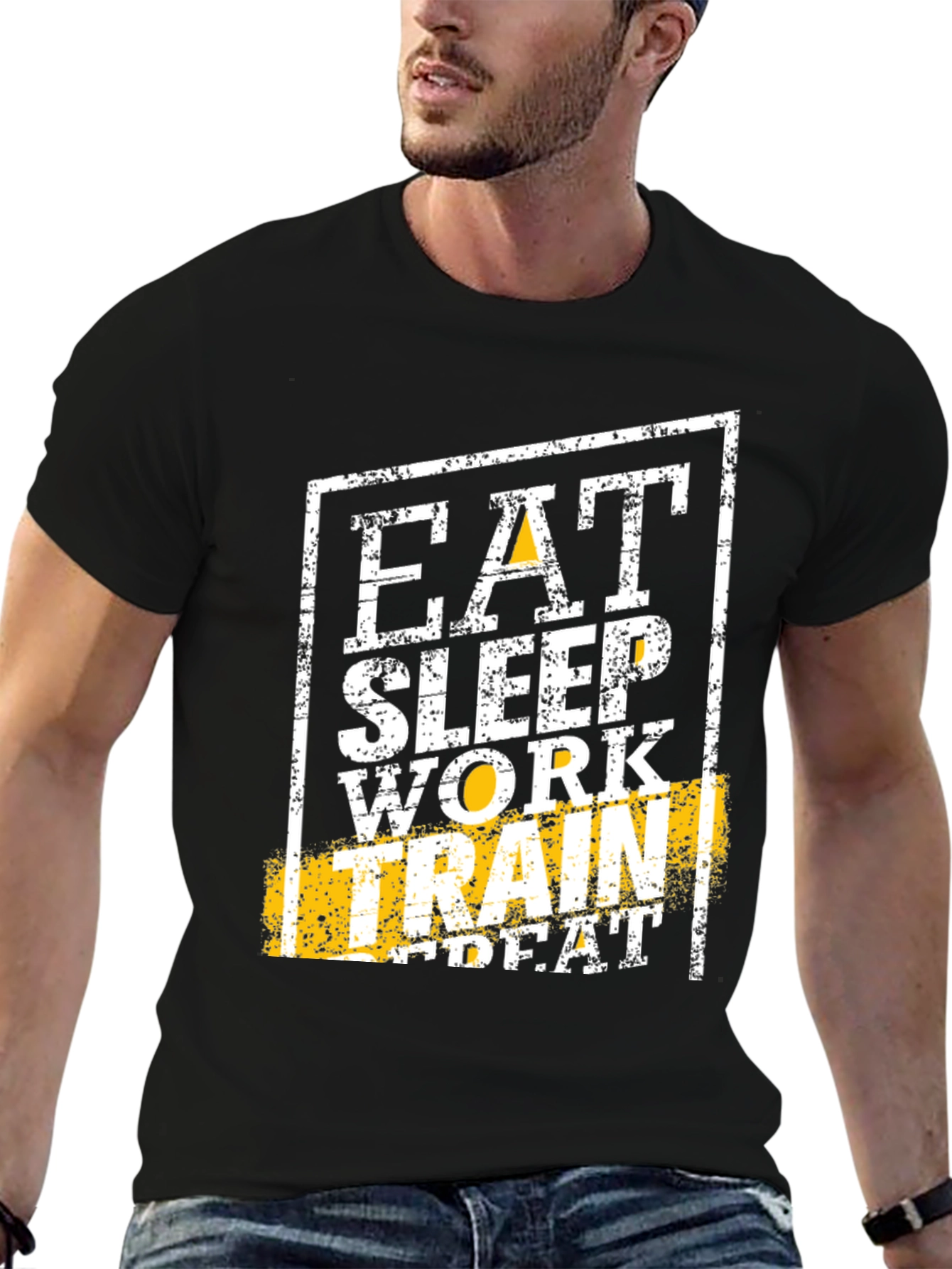 Eat Sleep Work Train Repeat Black Graphic Tee