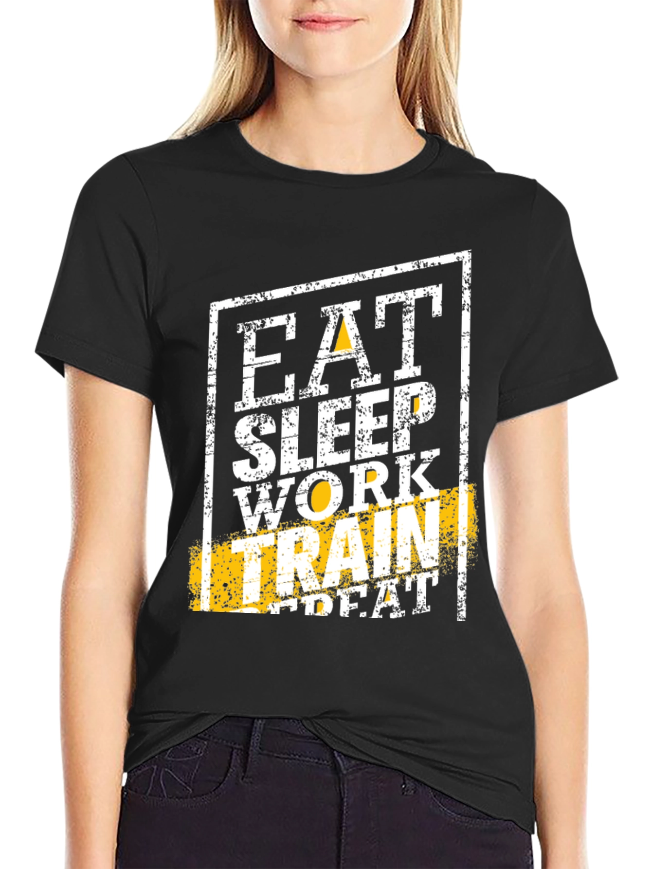 Eat Sleep Work Train Repeat Black Graphic Tee