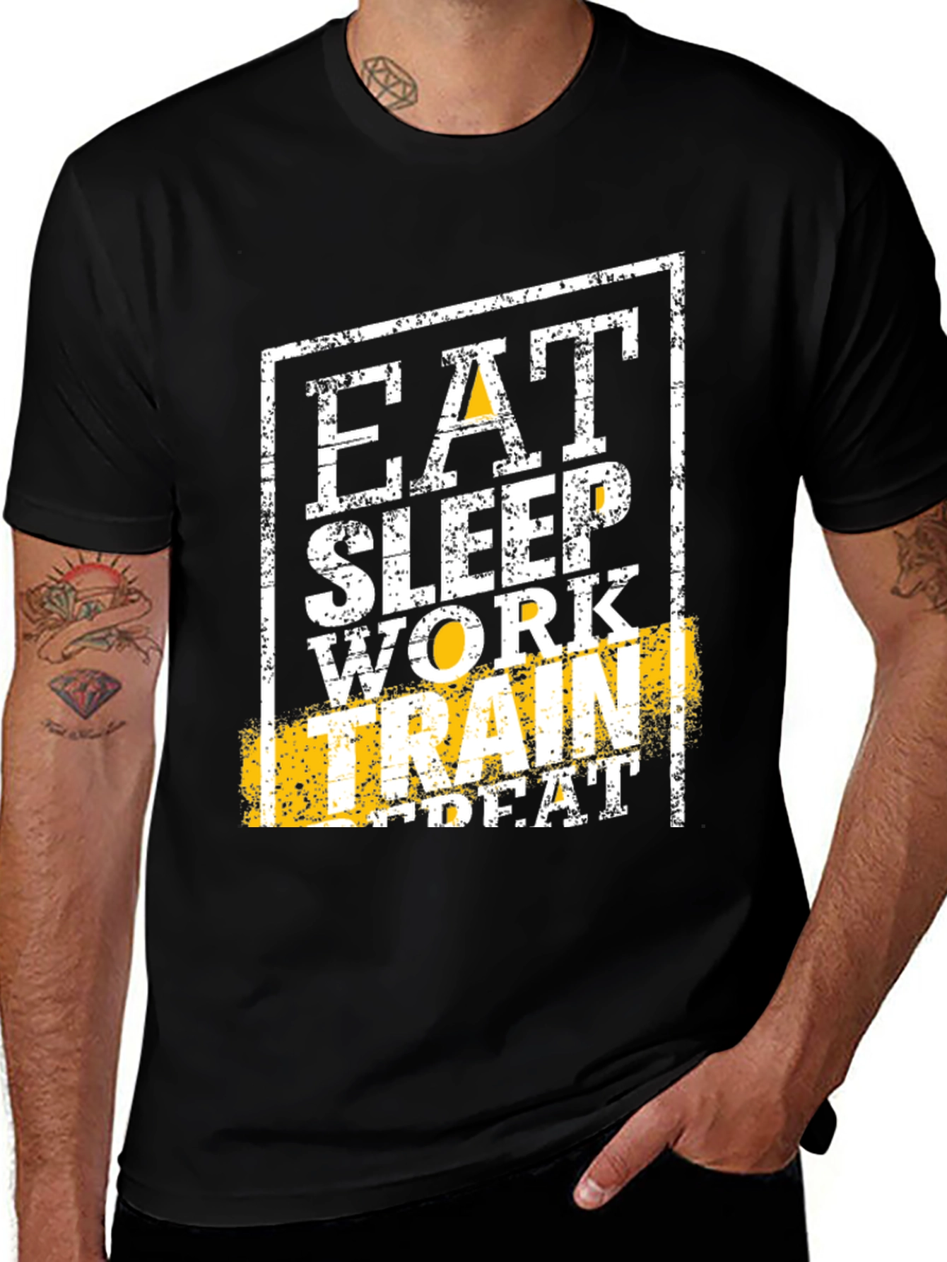 Eat Sleep Work Train Repeat Black Graphic Tee