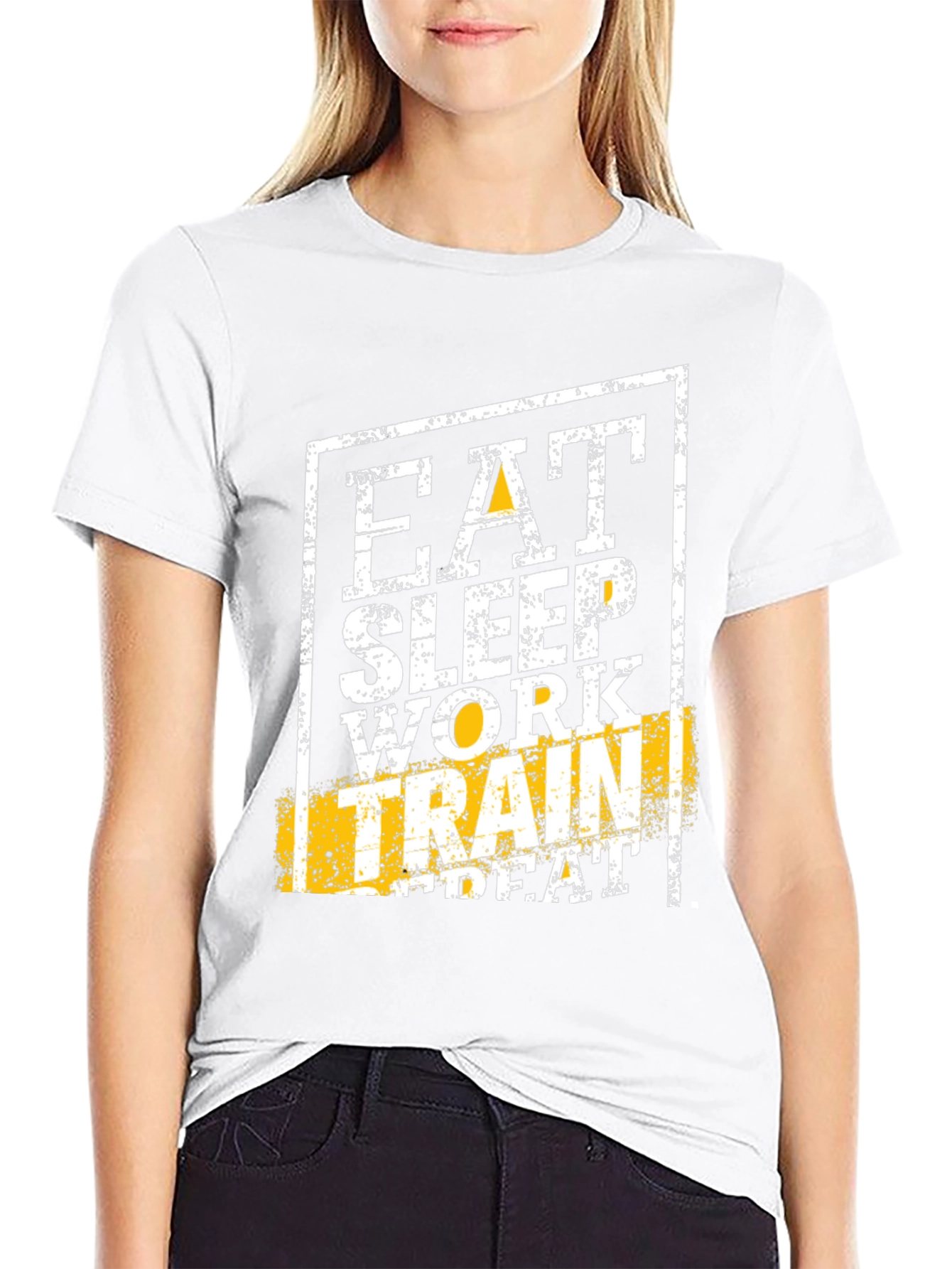 Eat Sleep Work Train Repeat Black Graphic Tee