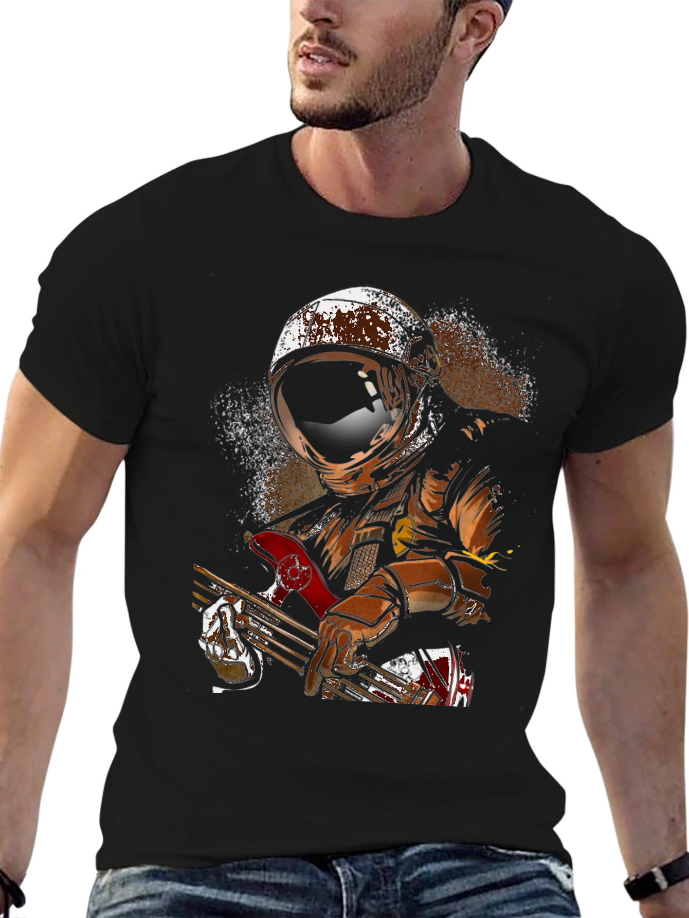 Astronaut Guitar Player Graphic T-Shirt - Cool Space Design