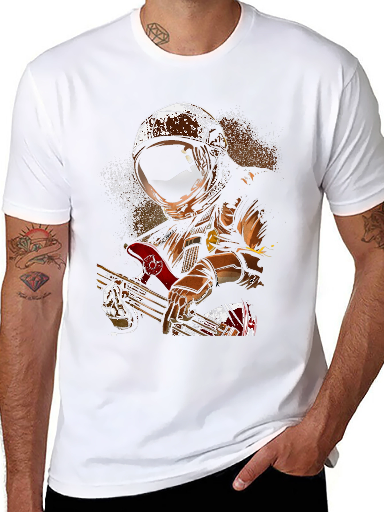 Astronaut Guitar Player Graphic T-Shirt - Cool Space Design