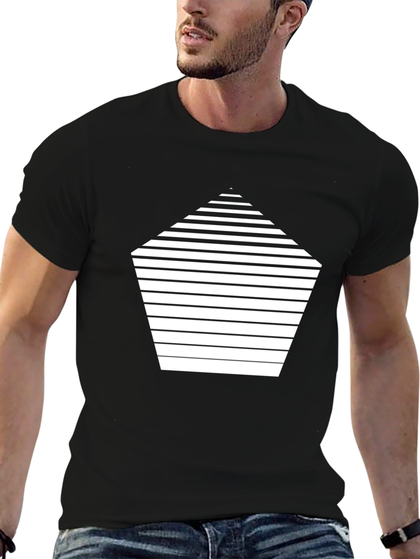 Geometric Striped Tee - Modern Black T-Shirt