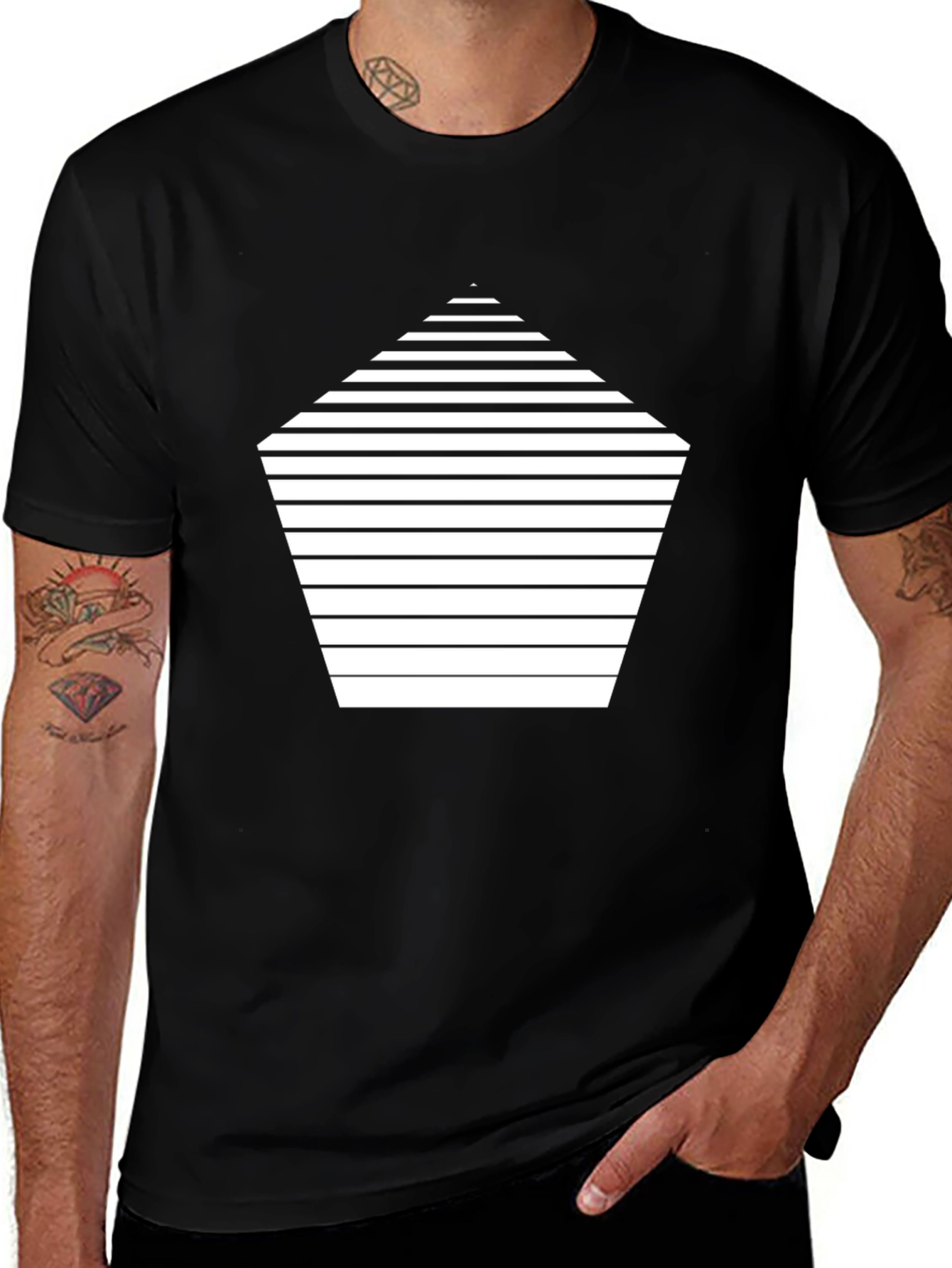 Geometric Striped Tee - Modern Black T-Shirt
