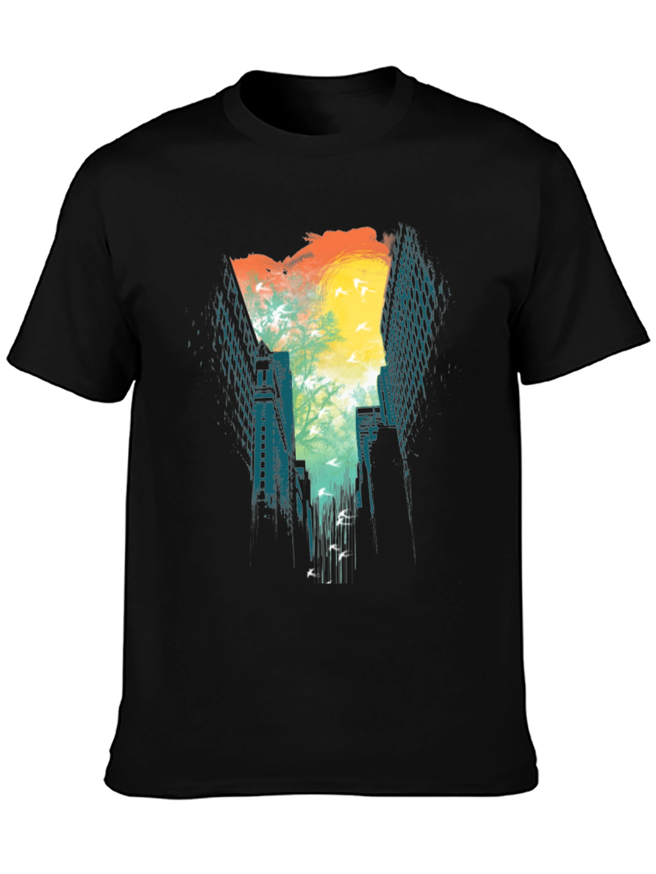 Urban Escape T-Shirt: Cityscape Bird Design