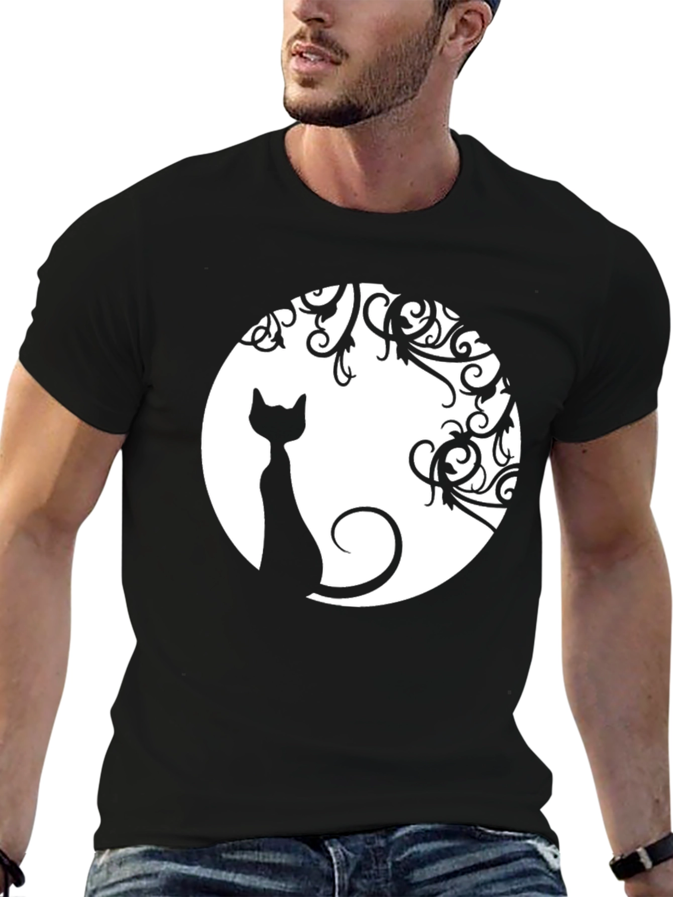 Cat Moon Graphic Tee - Unisex Black T-Shirt