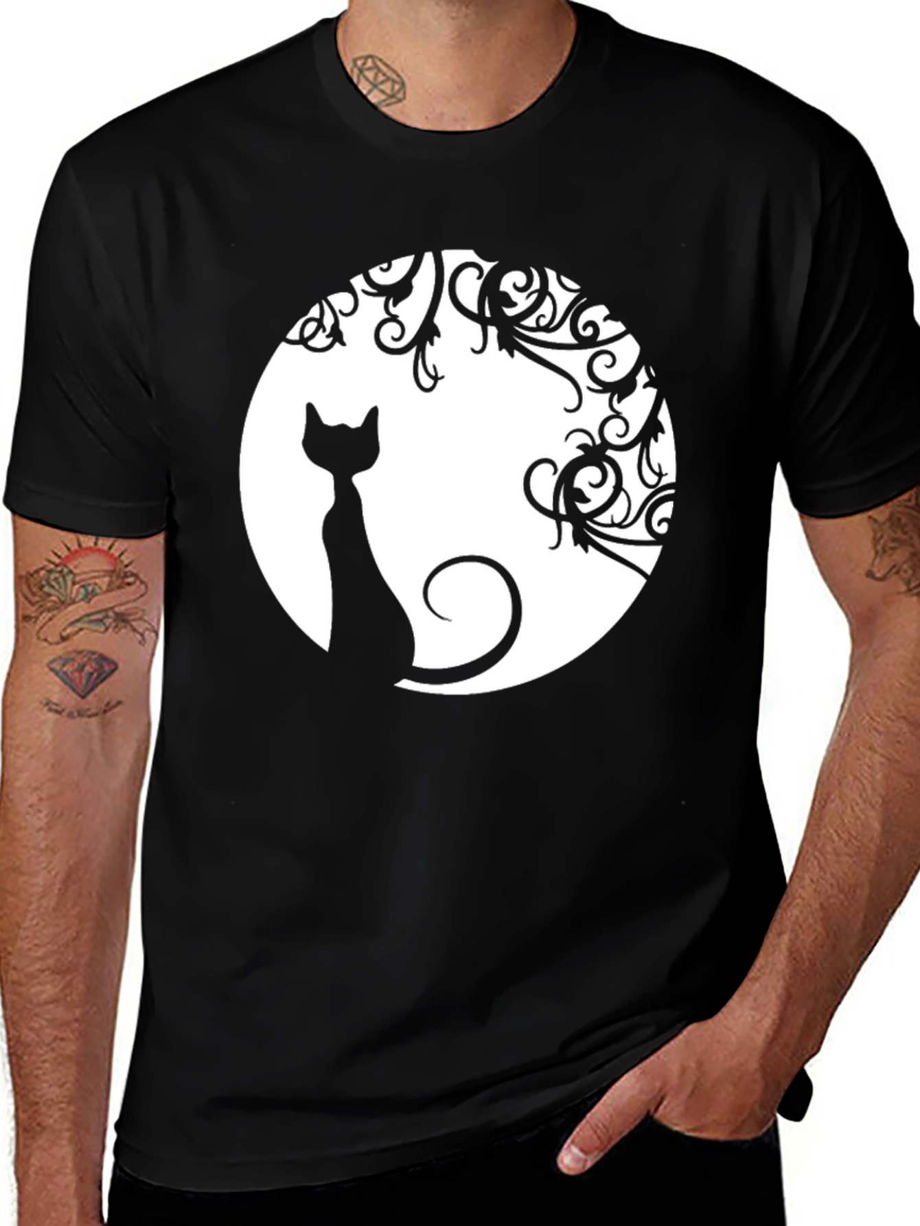 Cat Moon Graphic Tee - Unisex Black T-Shirt