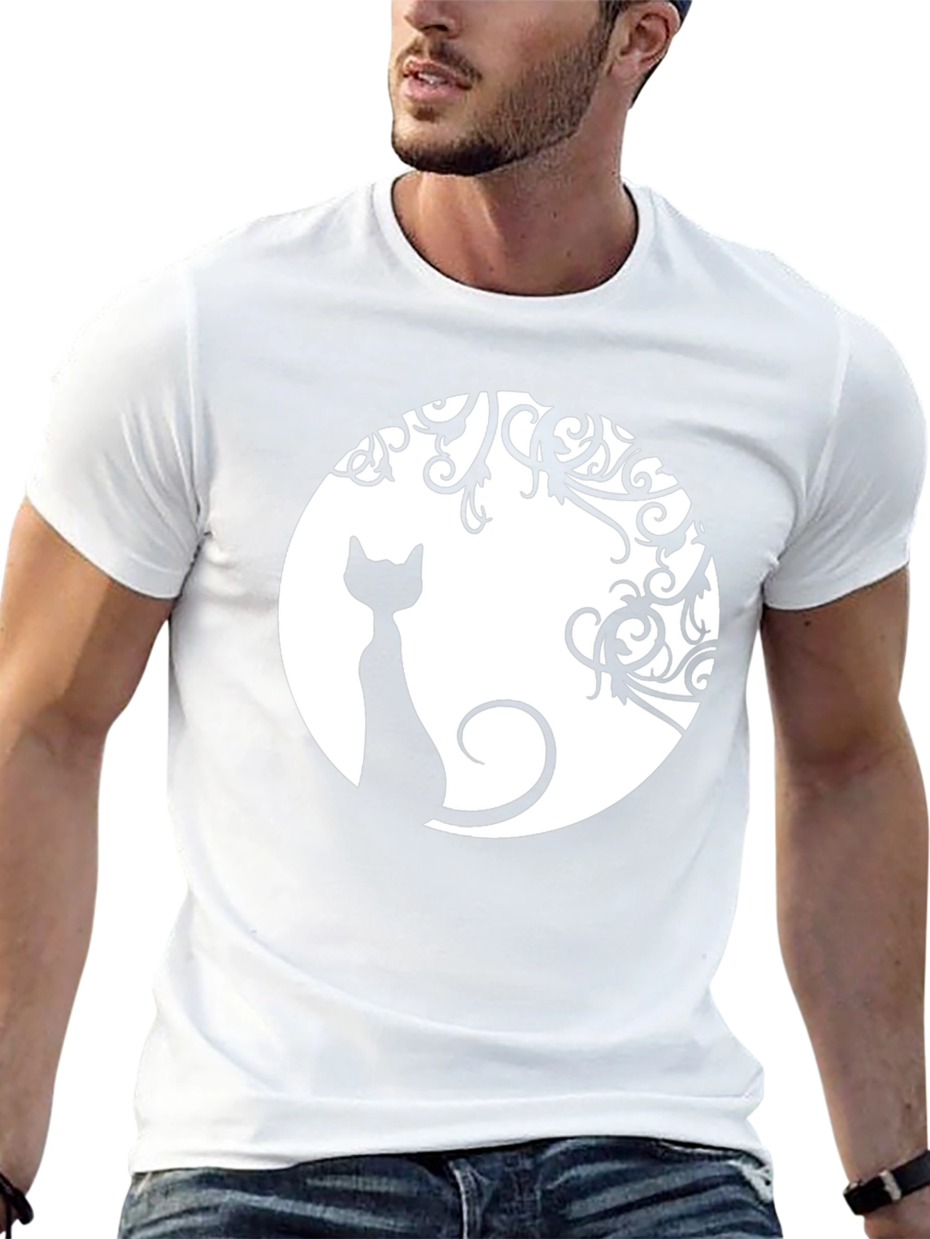 Cat Moon Graphic Tee - Unisex Black T-Shirt