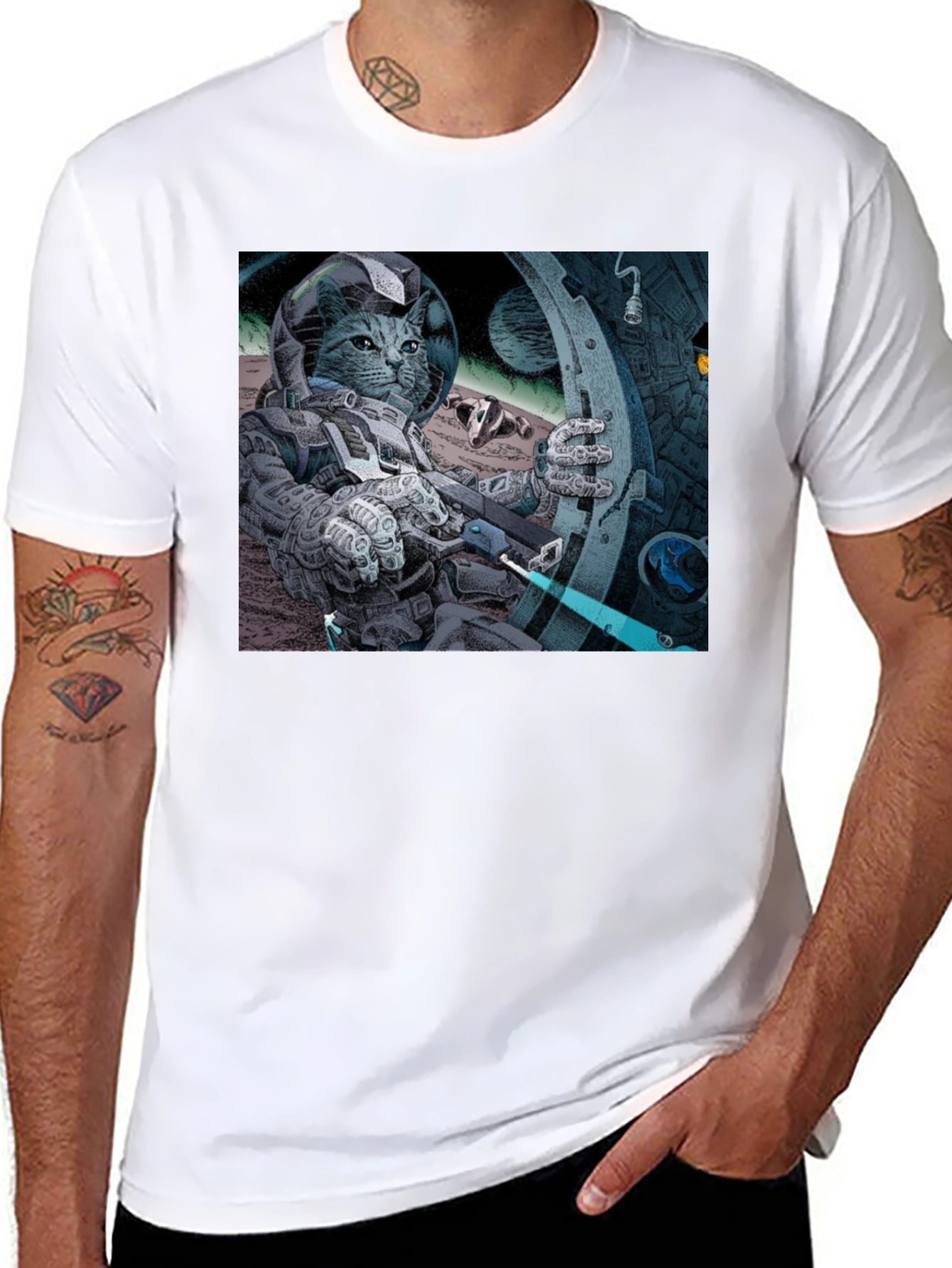 Cosmic Cat Astronaut T-Shirt - Cool Graphic Tee