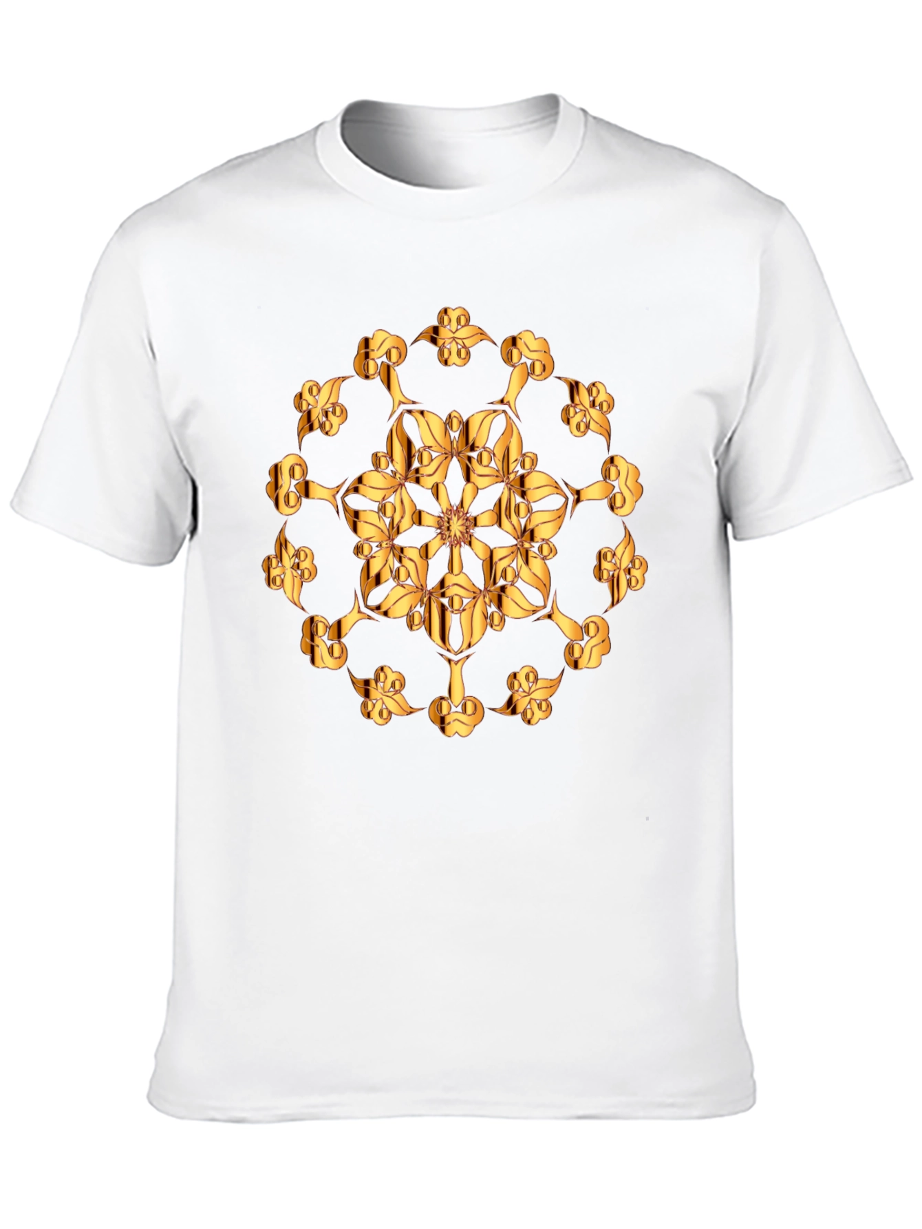 Golden Floral Print Black T-Shirt