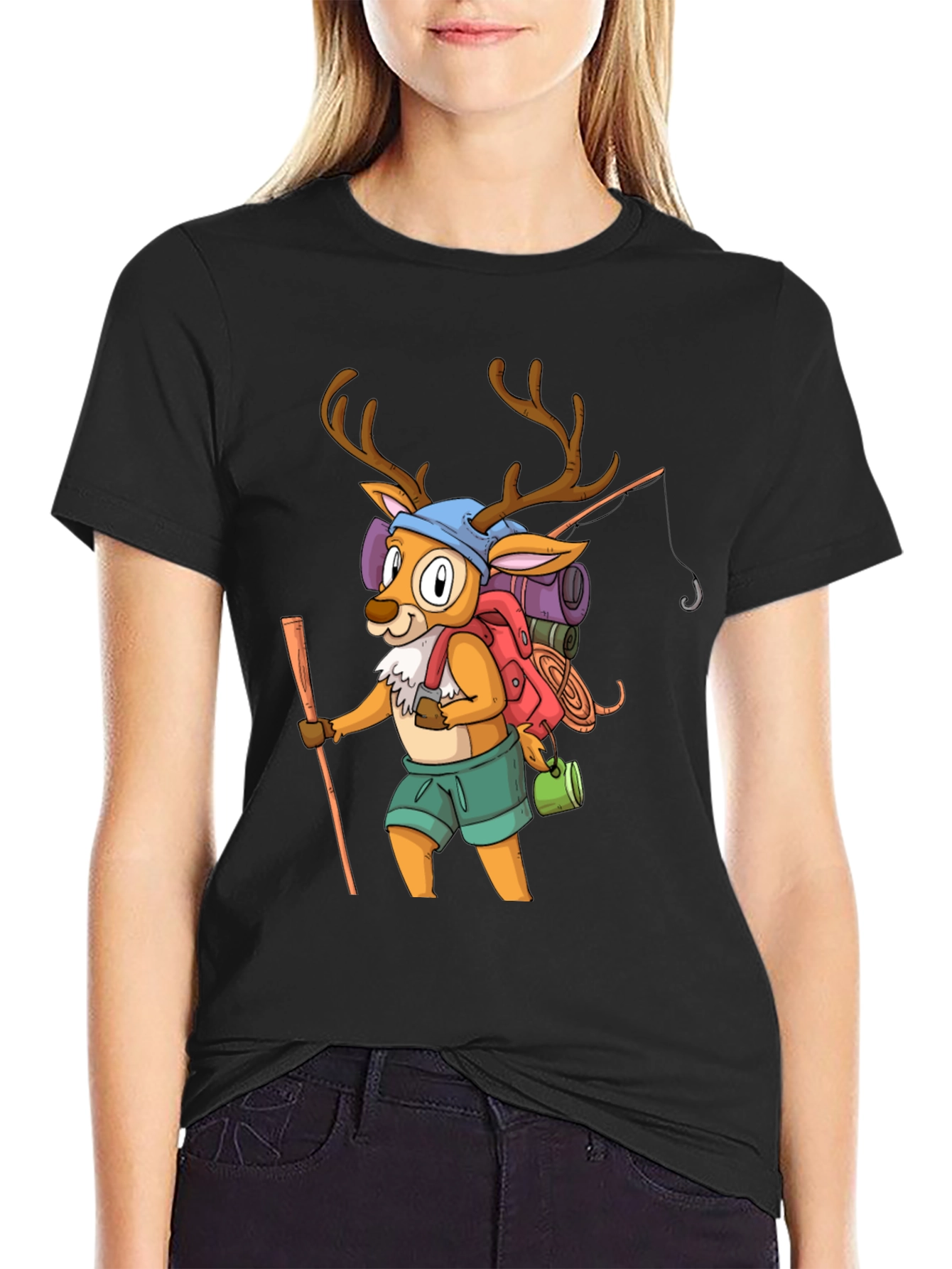 Hiking Deer Graphic Tee - Adventure Ready!
