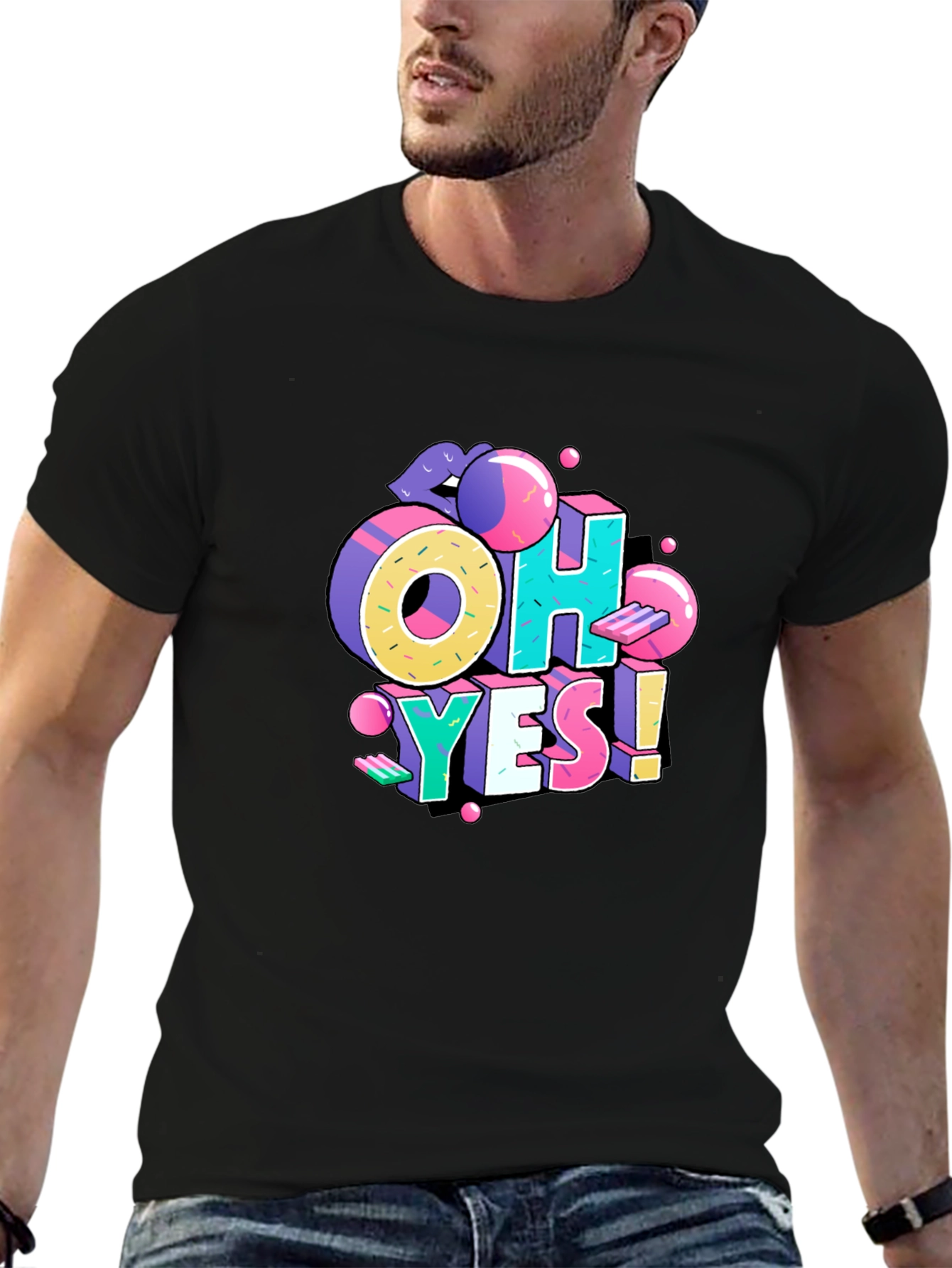Retro OH YES! Graphic Black T-Shirt