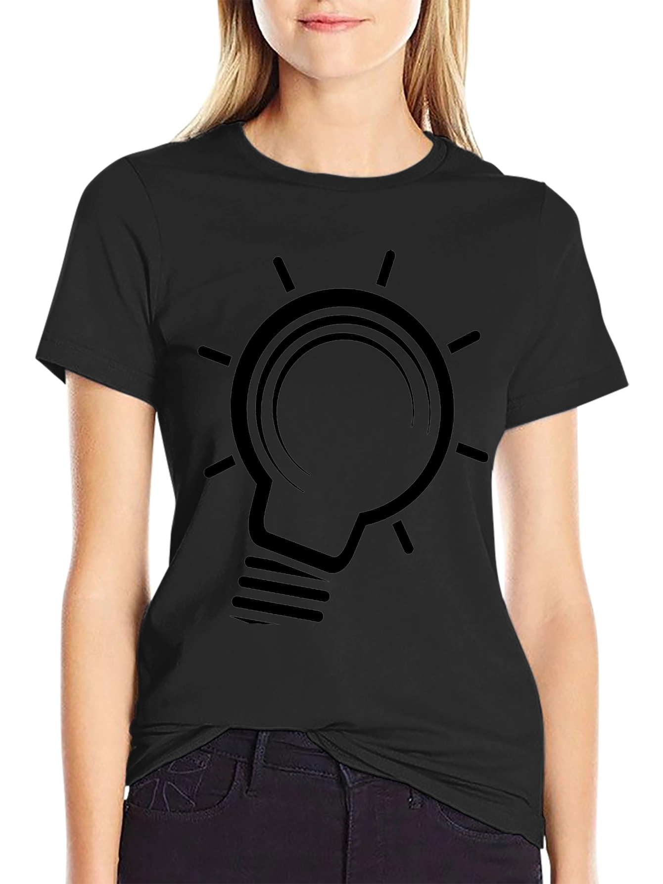 Mens Black T-Shirt with Lightbulb Graphic
