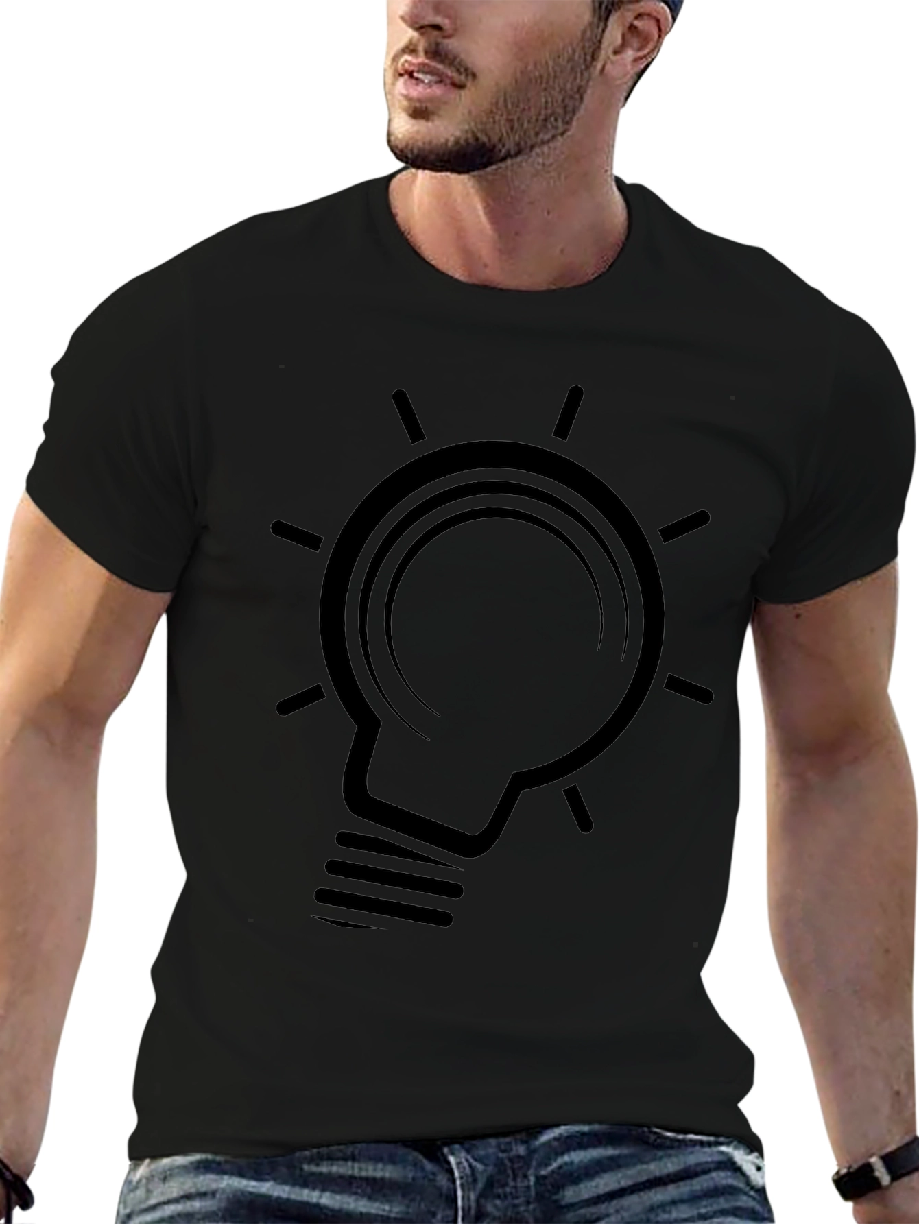 Mens Black T-Shirt with Lightbulb Graphic
