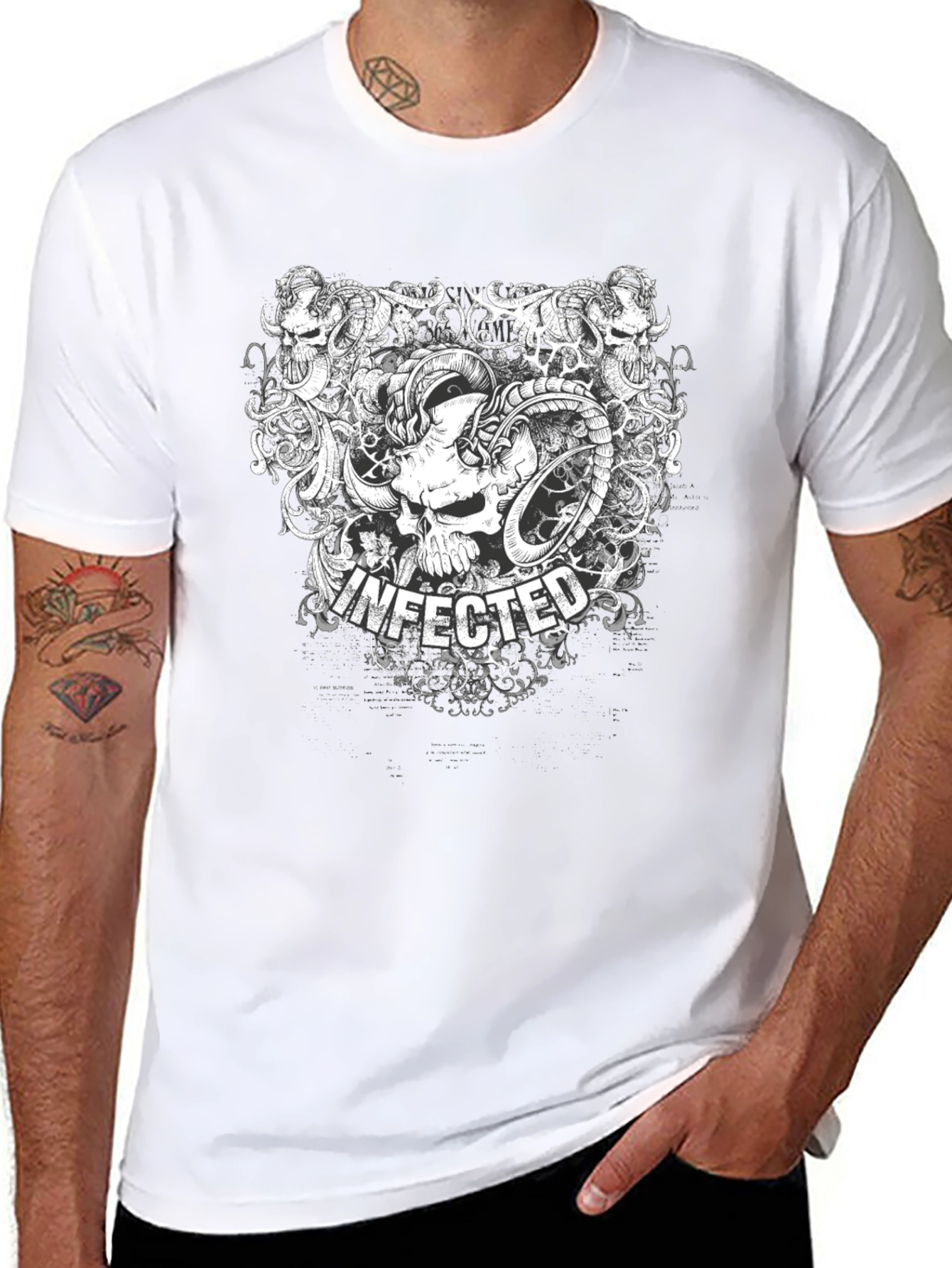 Infected Skull Graphic Print Black T-Shirt