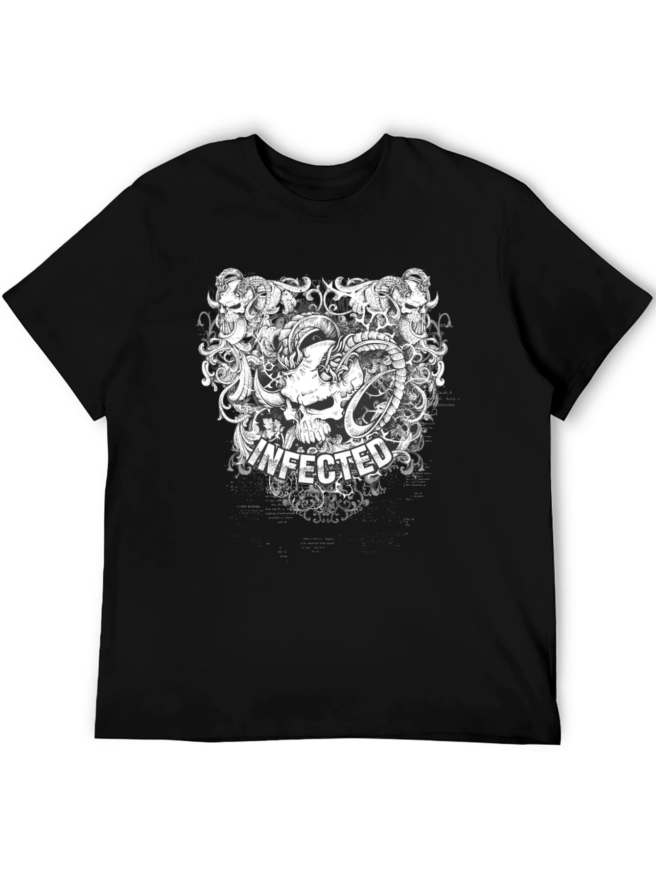 Infected Skull Graphic Print Black T-Shirt