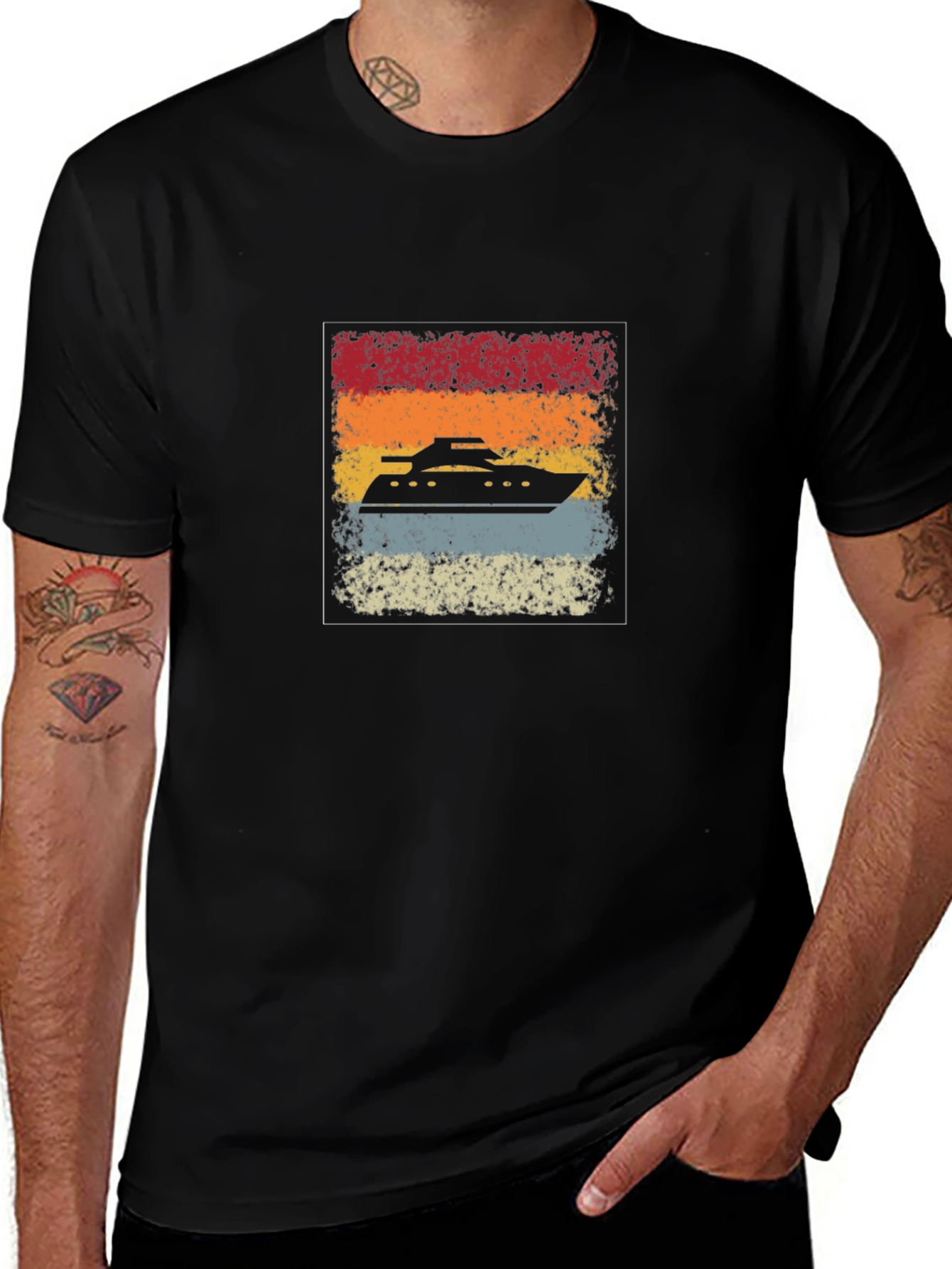 Retro Cruise Ship Graphic Tee - Black