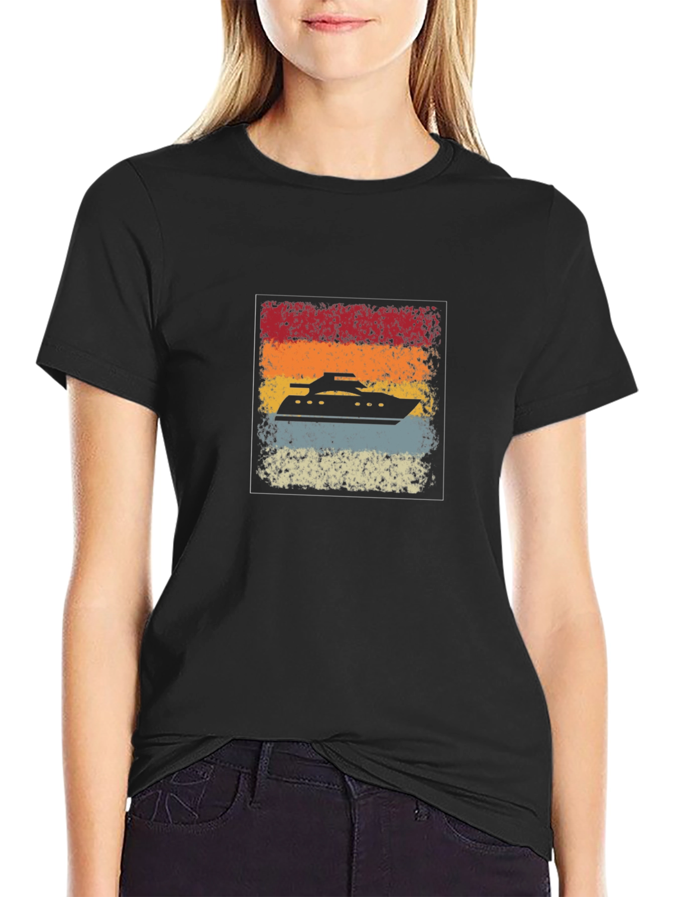 Retro Cruise Ship Graphic Tee - Black
