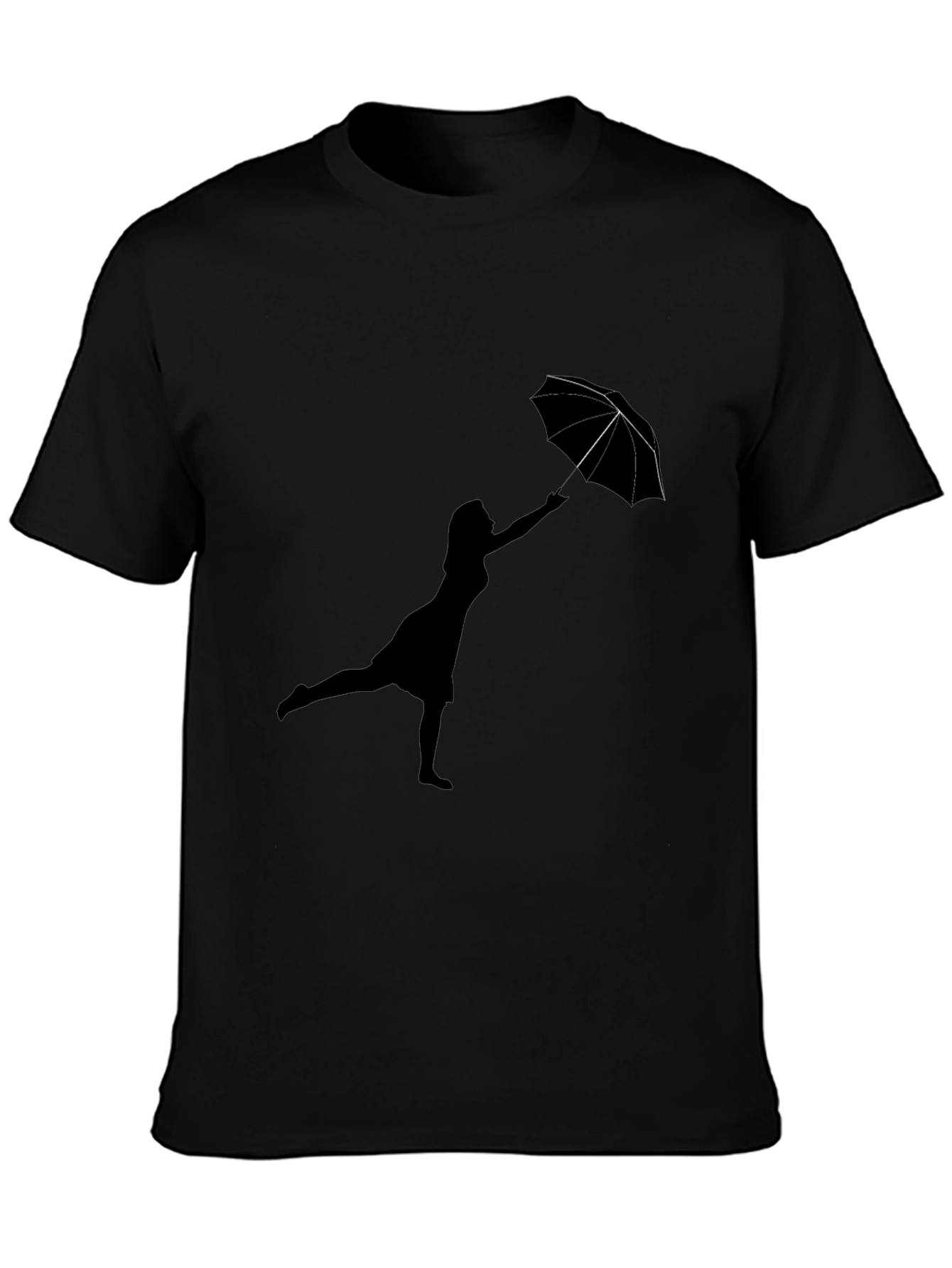 Woman with Umbrella Black T-Shirt