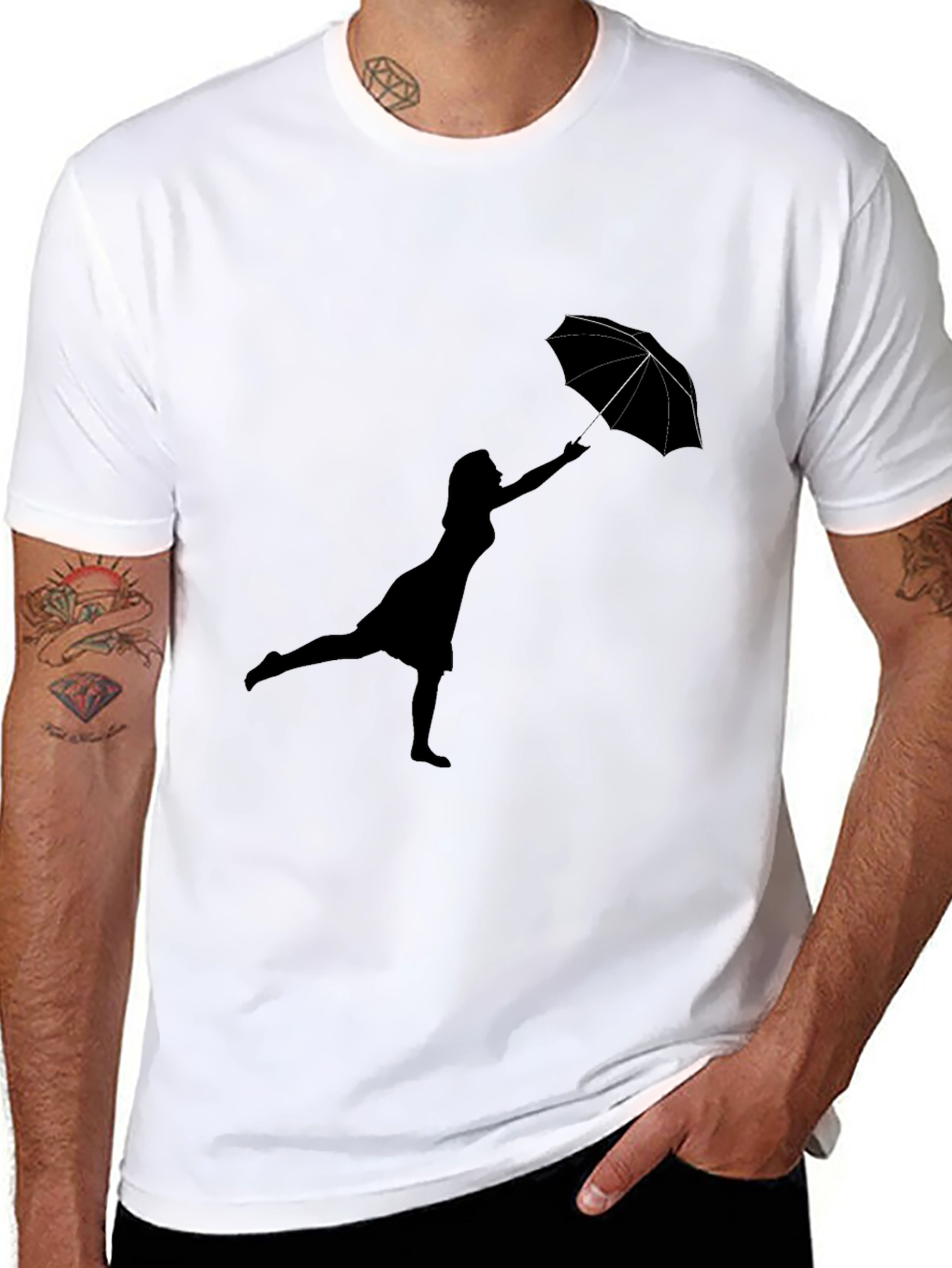 Woman with Umbrella Black T-Shirt