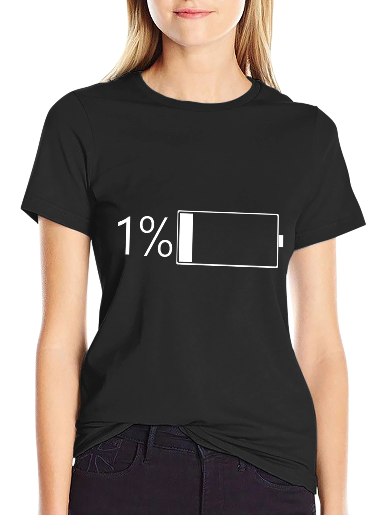 1% Battery Black T-Shirt - Low Power Mode
