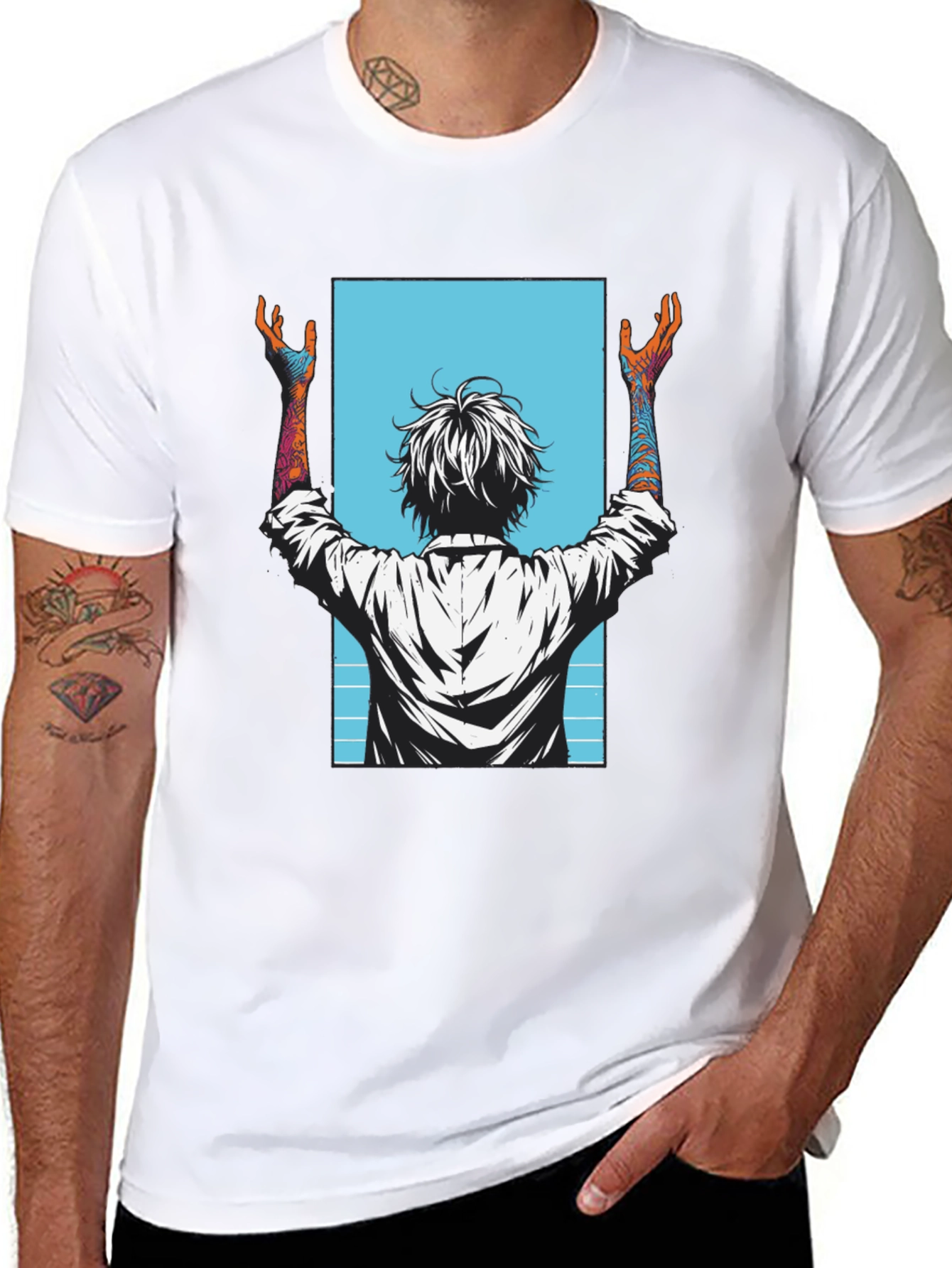 Graphic Tee - Anime Style Print - Black