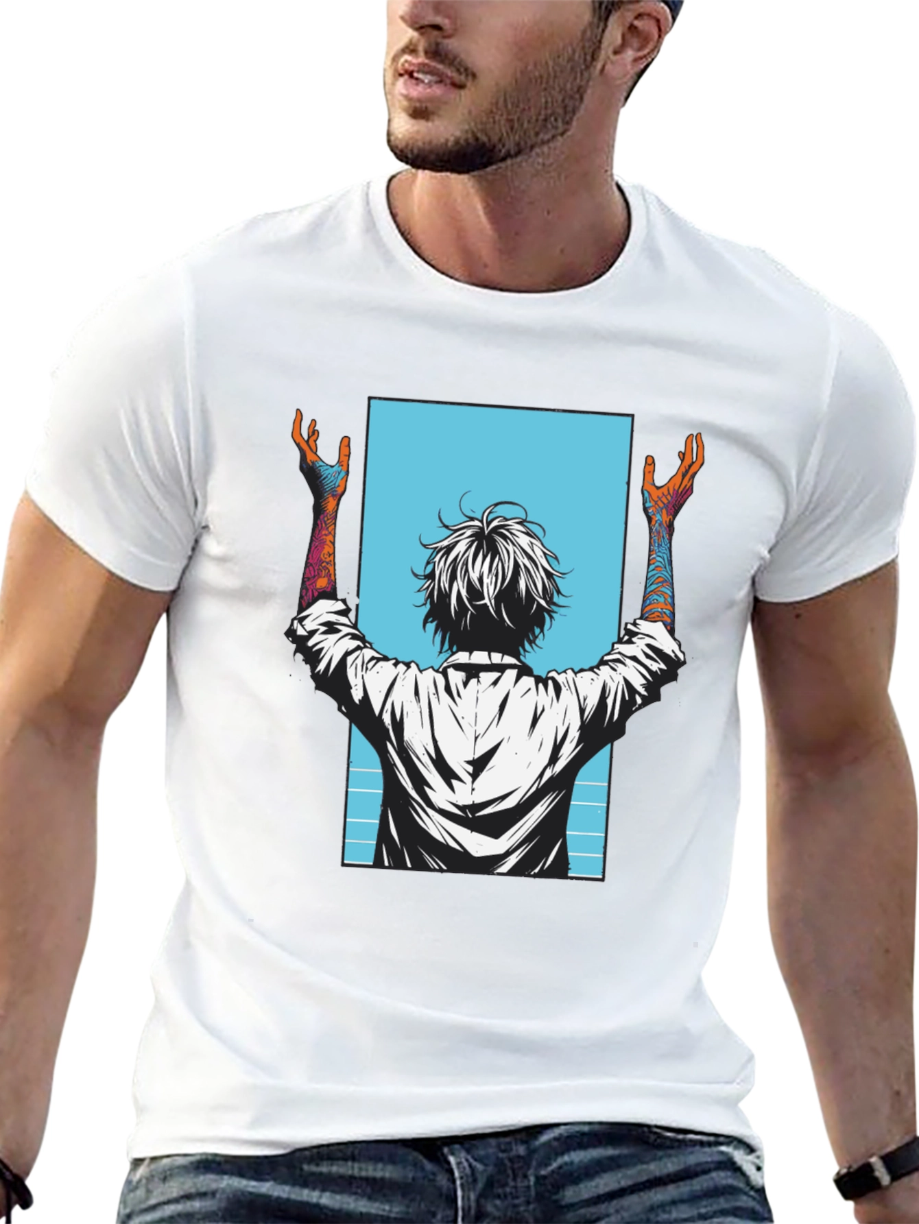 Graphic Tee - Anime Style Print - Black