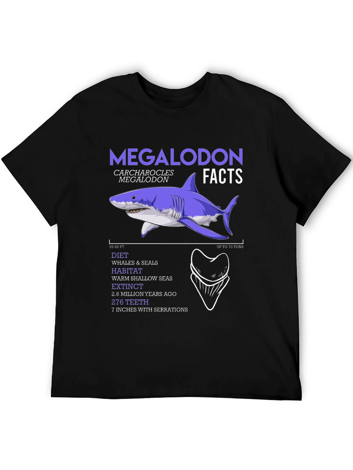 Megalodon Facts Graphic T-Shirt - Shark Lover Tee