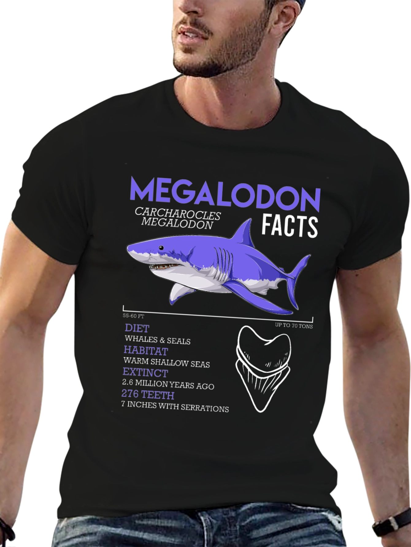 Megalodon Facts Graphic T-Shirt - Shark Lover Tee