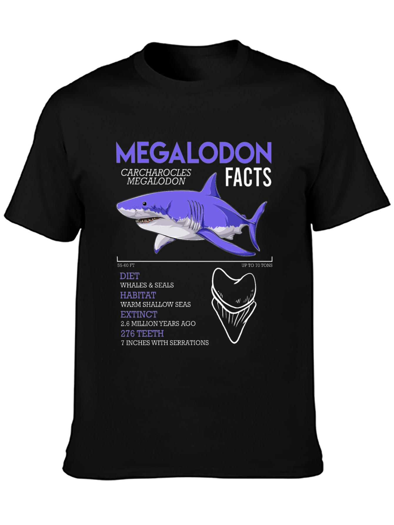 Megalodon Facts Graphic T-Shirt - Shark Lover Tee