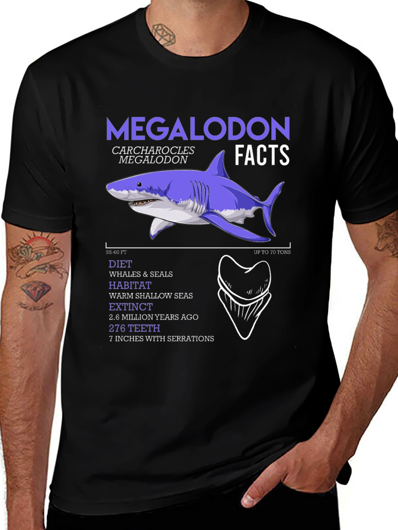 Megalodon Facts Graphic T-Shirt - Shark Lover Tee