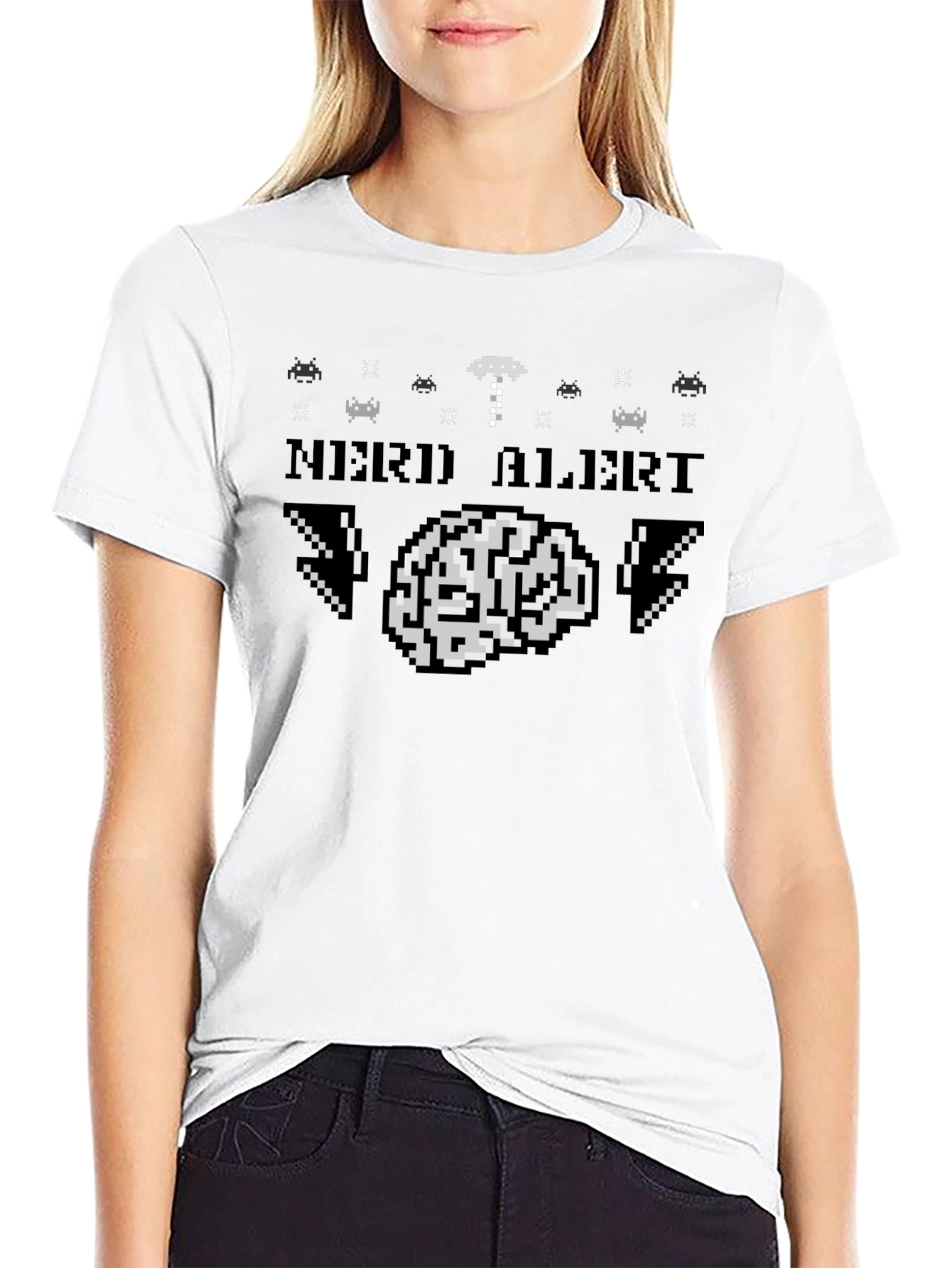 Nerd Alert Pixel Brain Graphic Tee