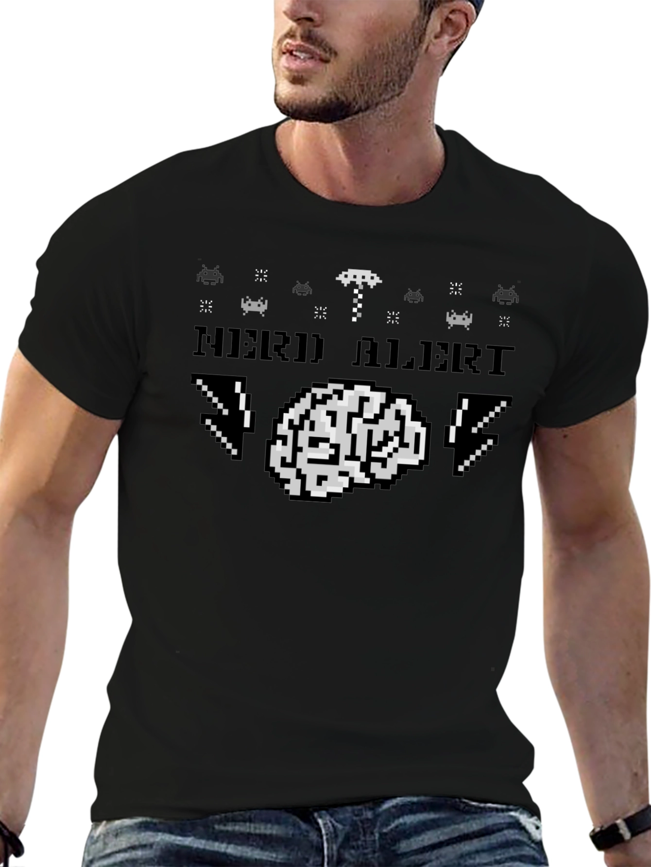 Nerd Alert Pixel Brain Graphic Tee
