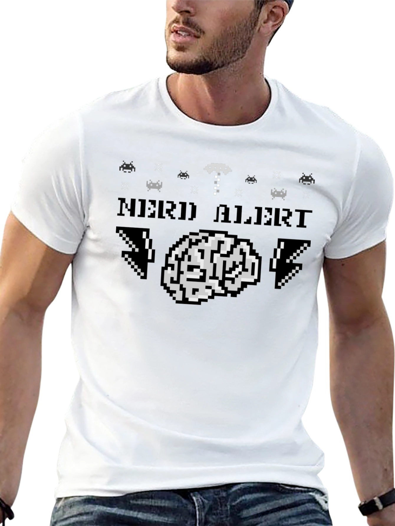 Nerd Alert Pixel Brain Graphic Tee