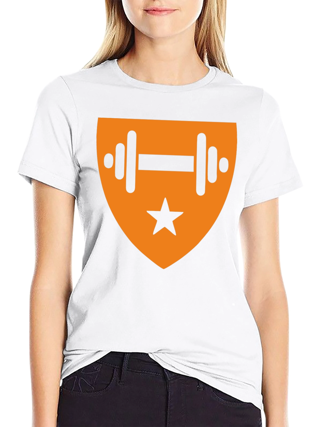 Black T-Shirt with Orange Fitness Emblem