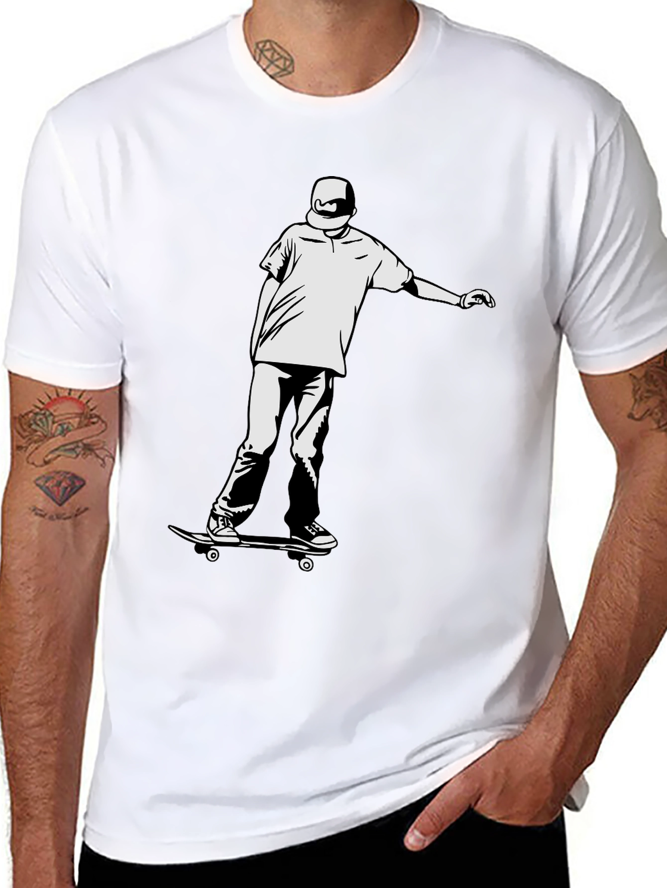 Skateboarding T-Shirt - Black Cotton Tee