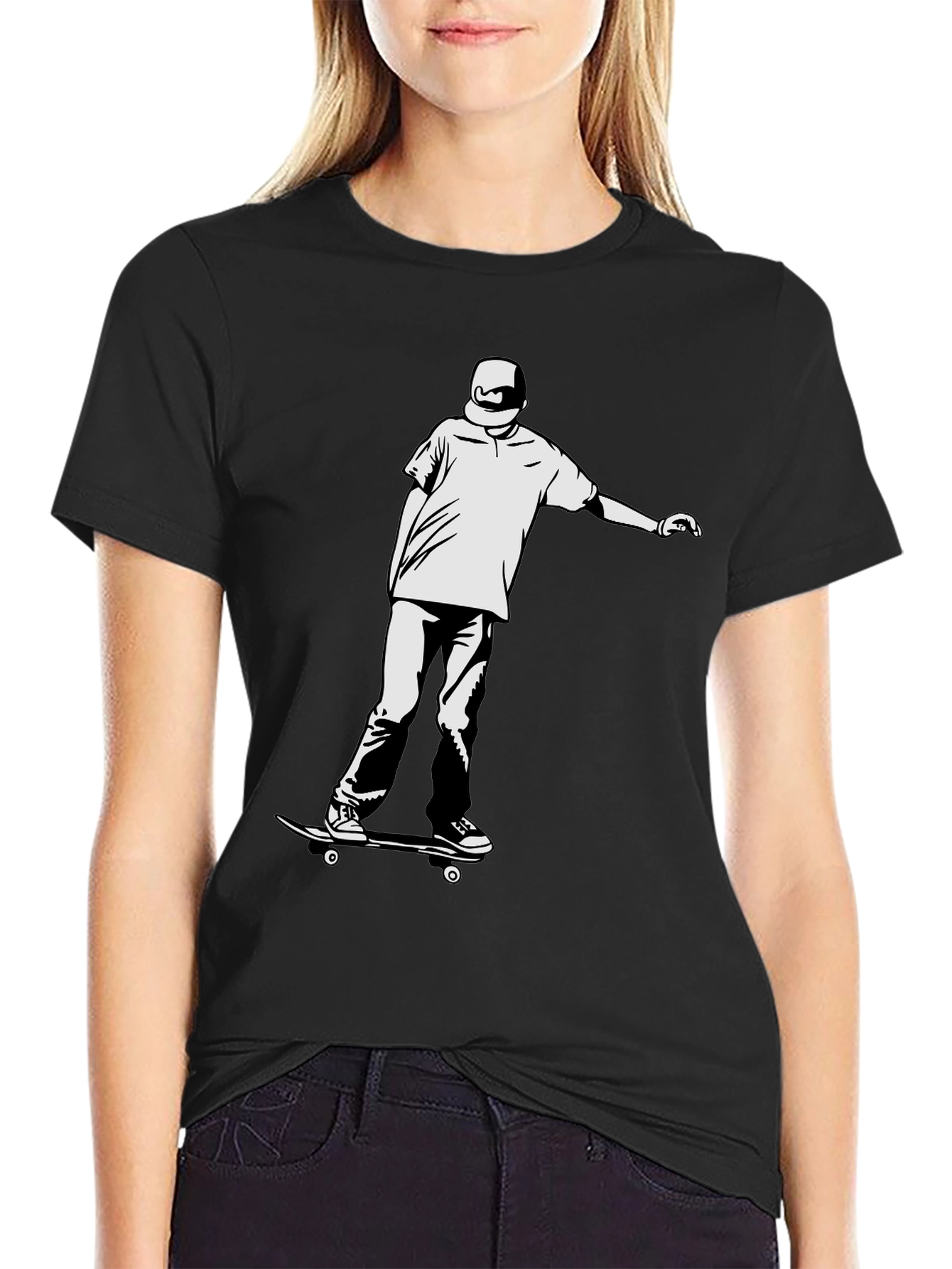 Skateboarding T-Shirt - Black Cotton Tee