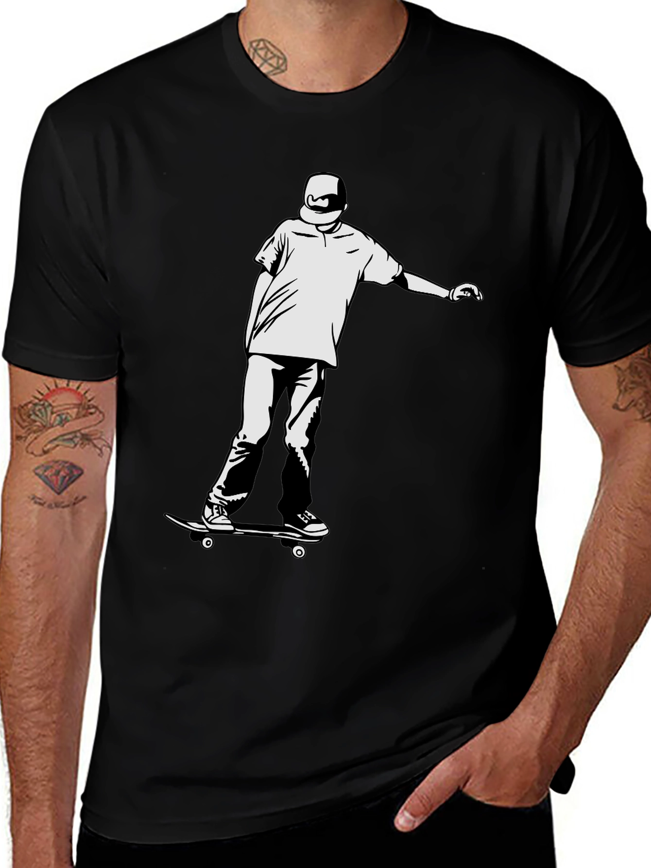 Skateboarding T-Shirt - Black Cotton Tee