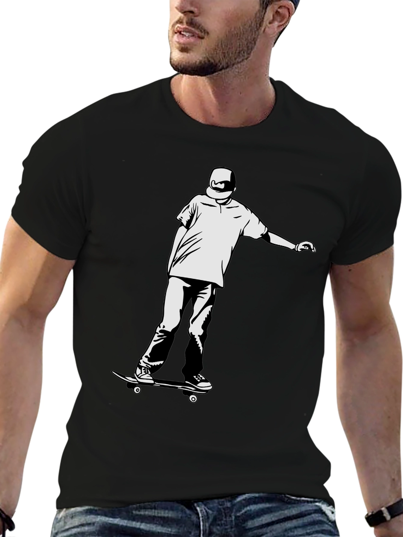 Skateboarding T-Shirt - Black Cotton Tee